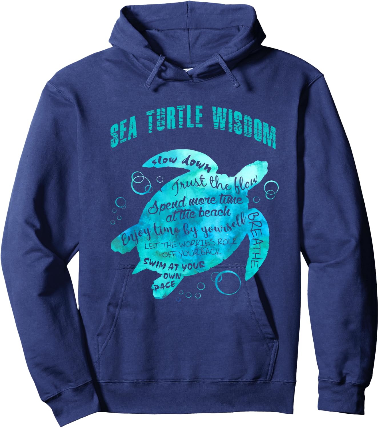 Sea Turtle Wisdom Hawaiian Honu Lovers Slow Down And Breathe Hoodie - Hoodie | Navy