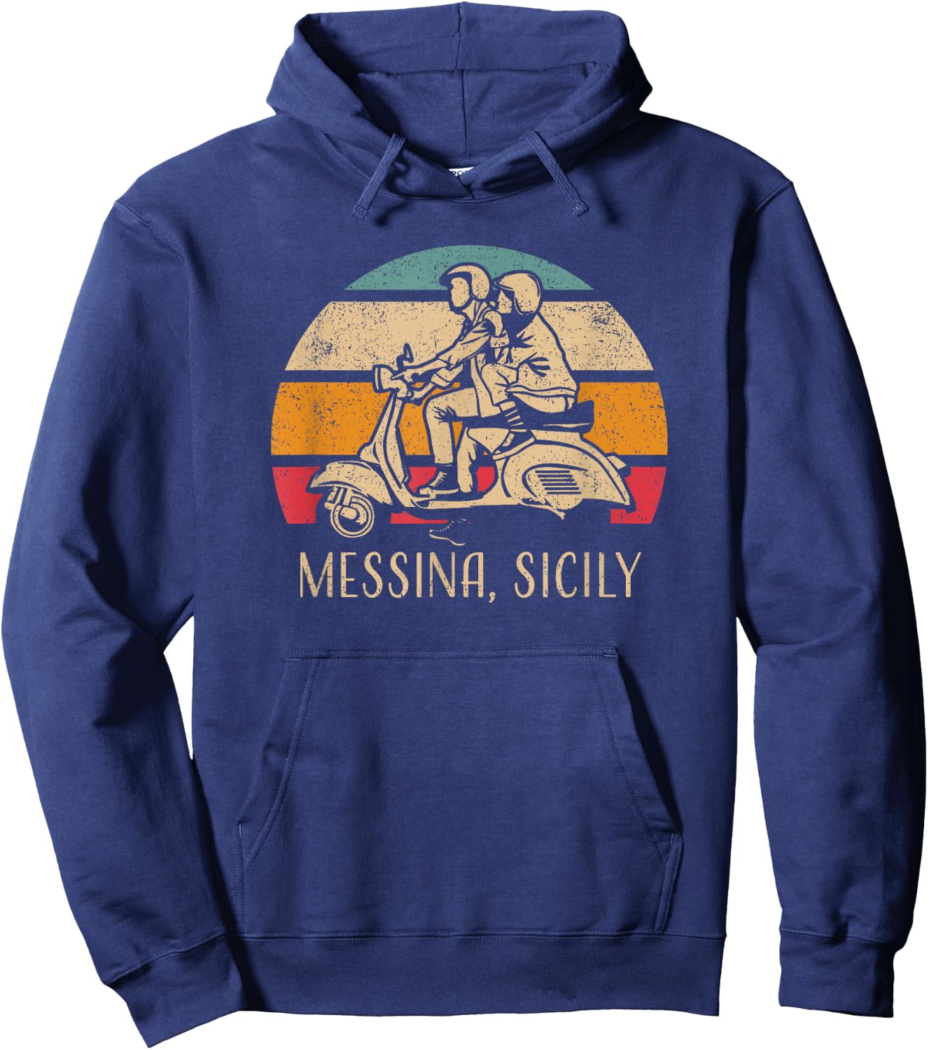 Messina Sicily Sicilia Vintage Scooter Retro Sunset Design Hoodie - Hoodie | Navy