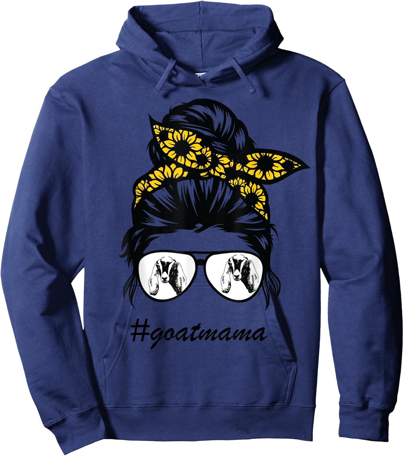 Nubians Goat Mama Messy Hair Bun Sunflower Mother Day 2021 Hoodie - Hoodie | Navy