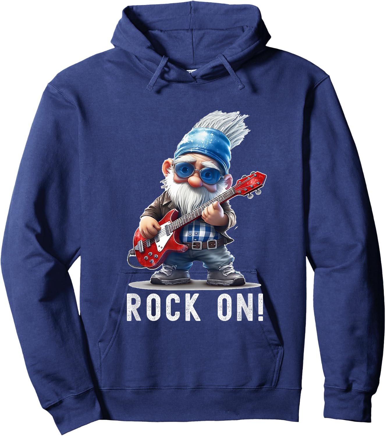 Rock On Gnome Playing Guitar Funny Guitar Playing Old Gnome Hoodie - Hoodie | Navy