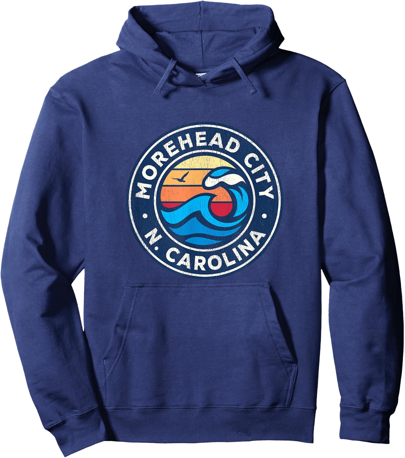 Morehead City North Carolina NC Vintage Nautical Waves Desig Hoodie - Hoodie | Navy