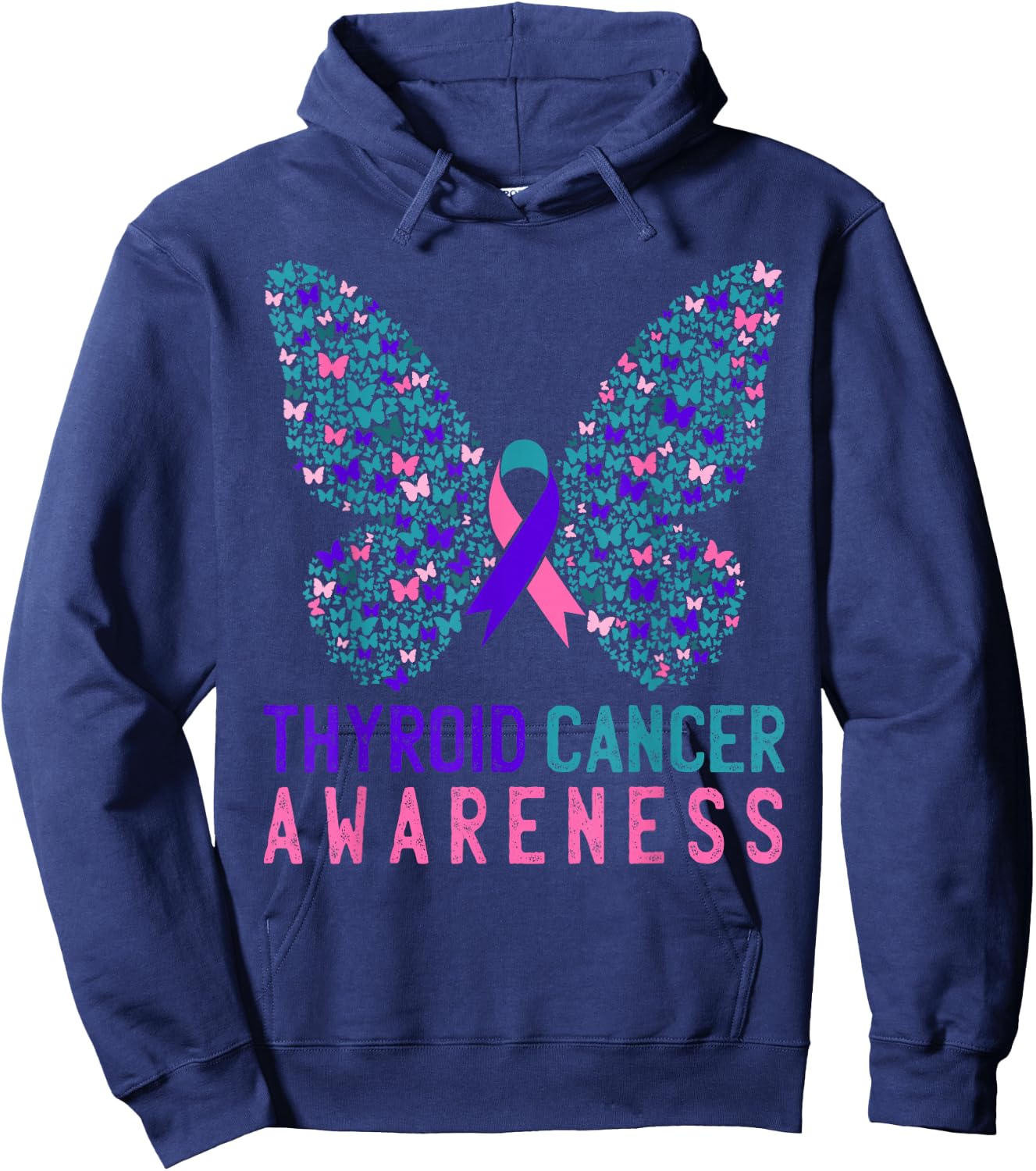 Butterfly Thyroid Cancer Awareness Month Ribbon Gift Support Hoodie - Hoodie | Navy