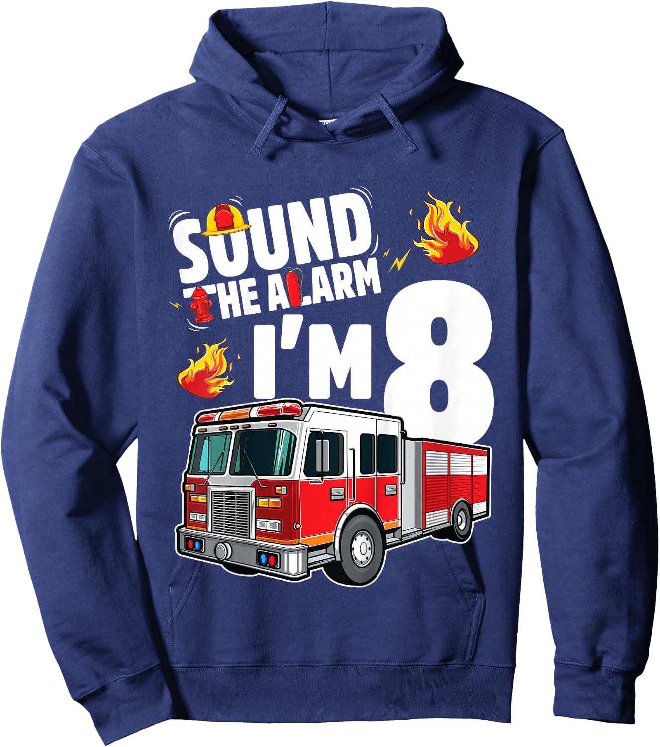 Fire Truck 8th Birthday Boy Firefighter 8 Year Old Hoodie - Hoodie | Navy