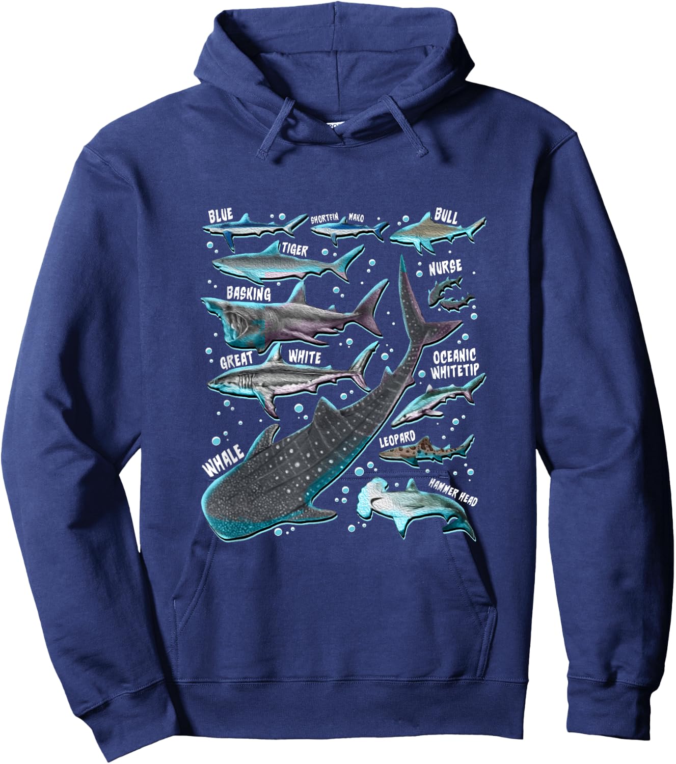 Shark Species Shark Gifts Shark Faces Marine Biology Hoodie - Hoodie | Navy