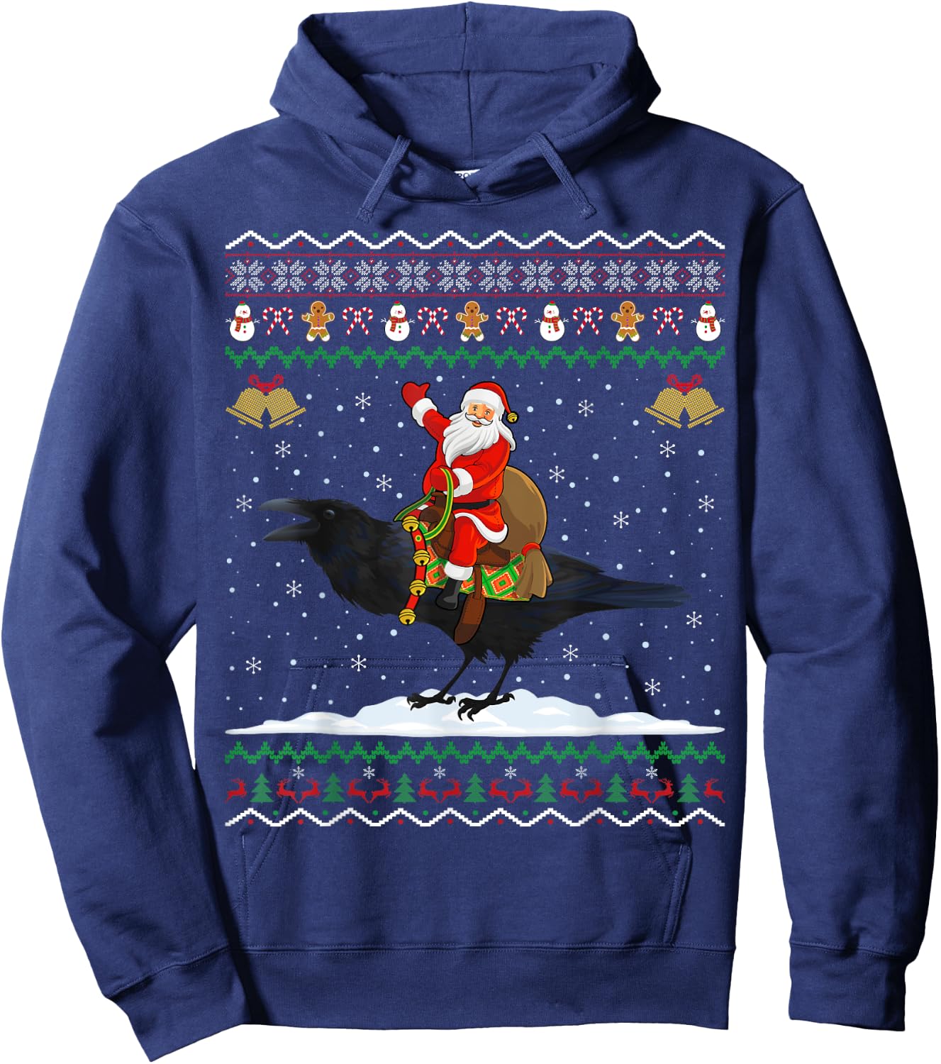 Raven Ugly Xmas Gift Santa Riding Raven Christmas Hoodie - Hoodie | Navy