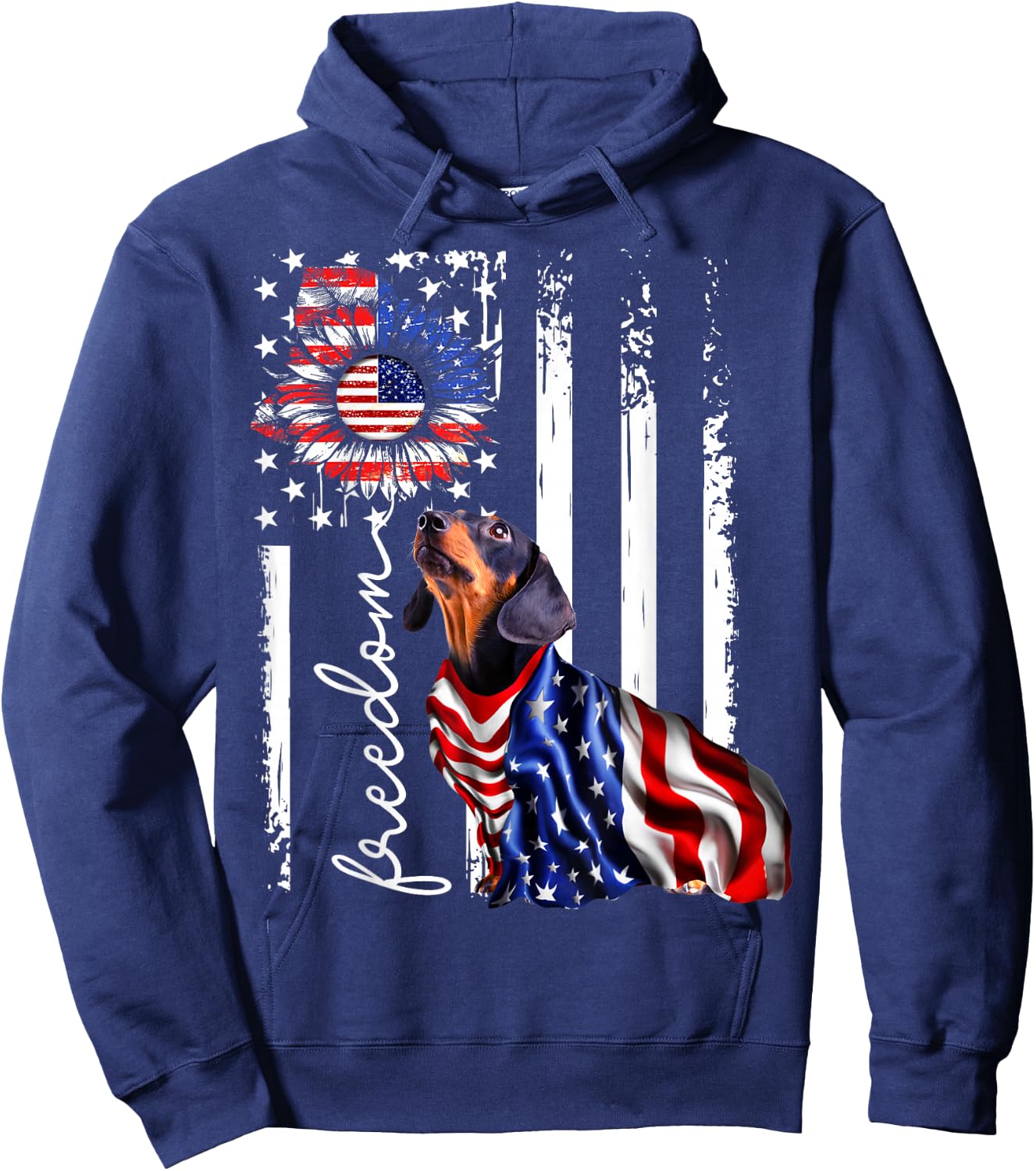 Patriotic 4th of July Weiner Dachshund Dog Freedom Hoodie - Hoodie | Navy