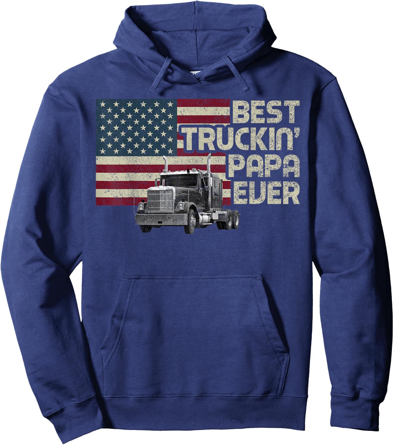 Best Truckin' Papa Ever Funny Trucker US Flag Vintage Retro Hoodie - Hoodie | Navy