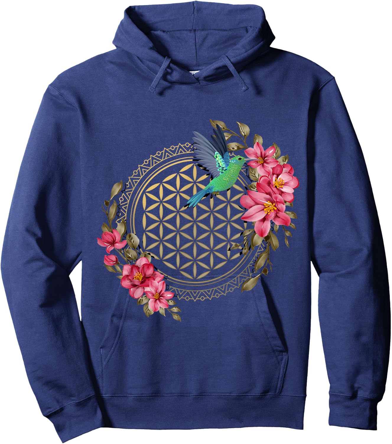 Hummingbirds Sacred Geometry Flower Of Life Hummingbird Hoodie - Hoodie | Navy