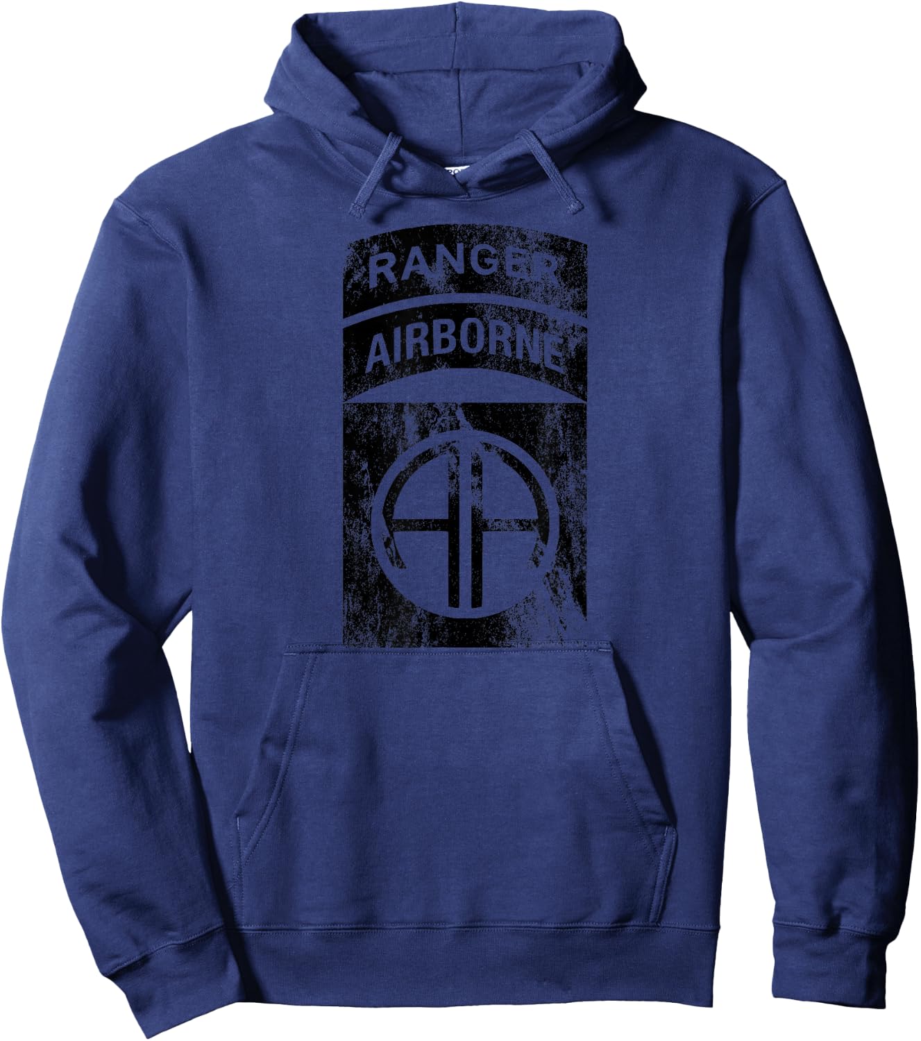 82nd Airborne Div Patch Ranger Tab Cent Dark Grey Distressed Hoodie - Hoodie | Navy