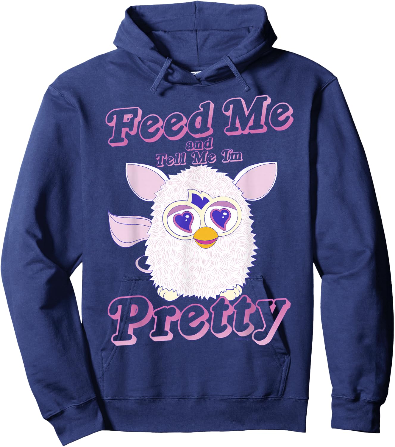 Furby Feed Me And Tell Me I'm Pretty Cute Logo Portrait Hoodie - Hoodie | Navy