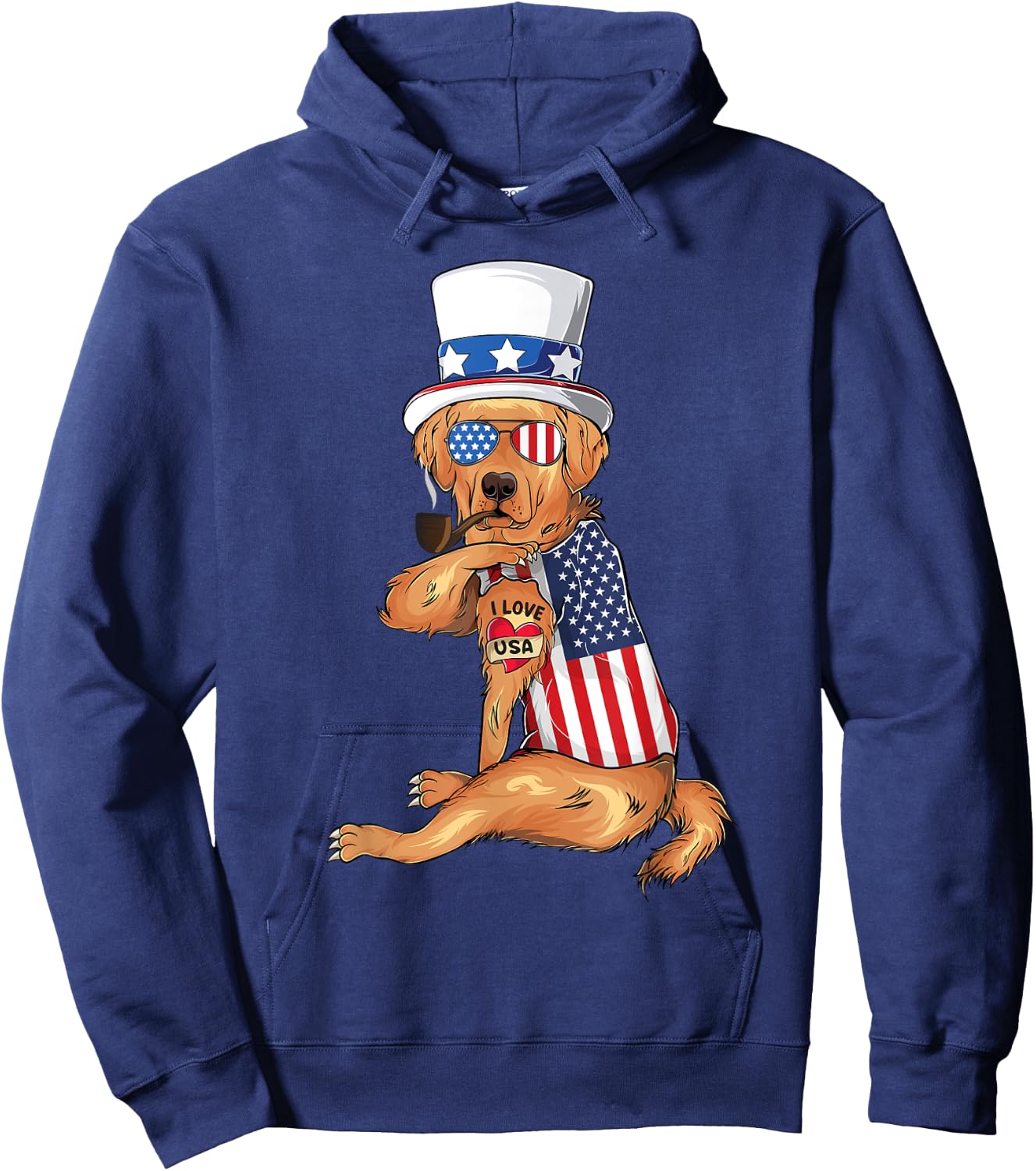 golden retriever dog Merica 4th of july usa american flag Hoodie - Hoodie | Navy
