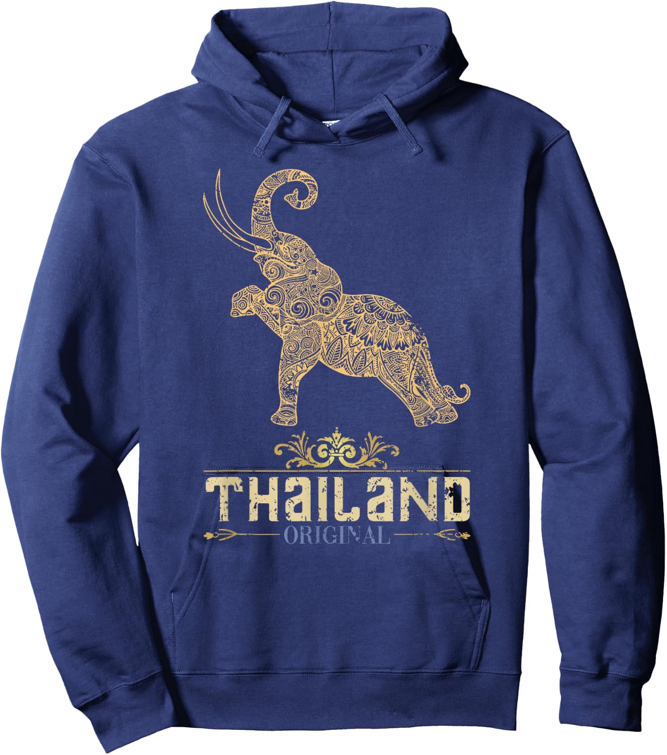 Thailand Gifts & Adult Cotton Black Thai Elephant Small Hoodie - Hoodie | Navy