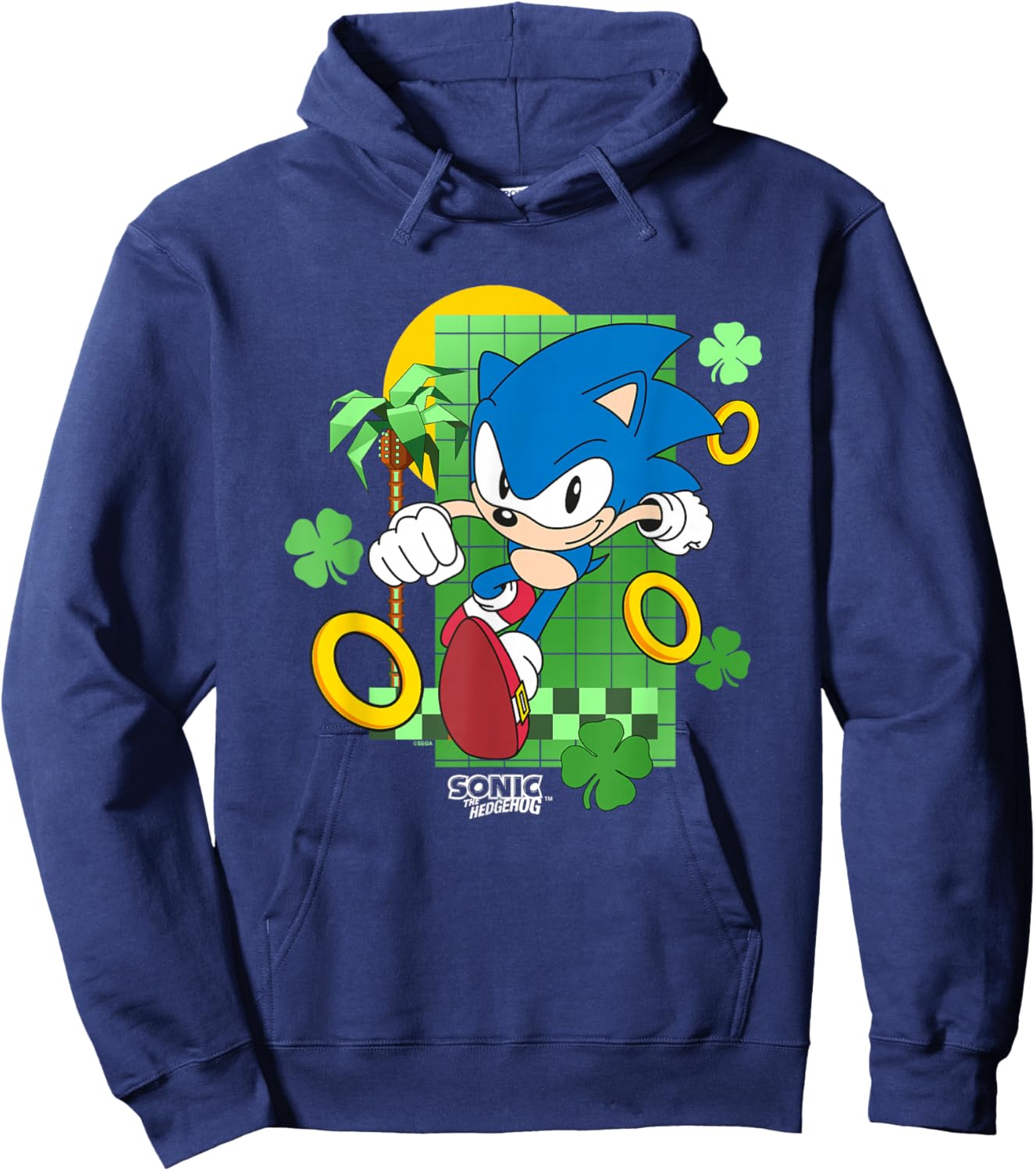 Sonic The Hedgehog St. Patrick's Day Running Through Clovers Hoodie - Hoodie | Navy