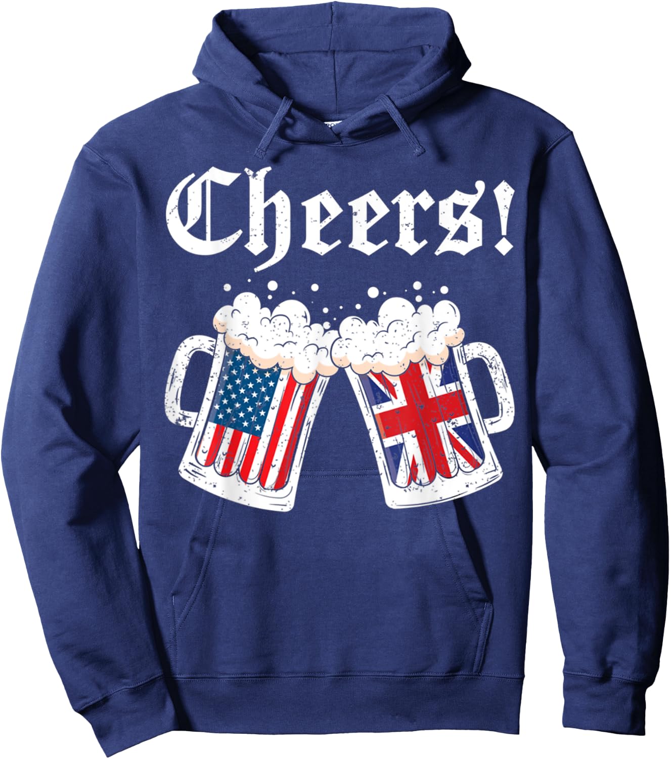 Cheers Women Men British American Flag Beer Mug Cheers Hoodie - Hoodie | Navy