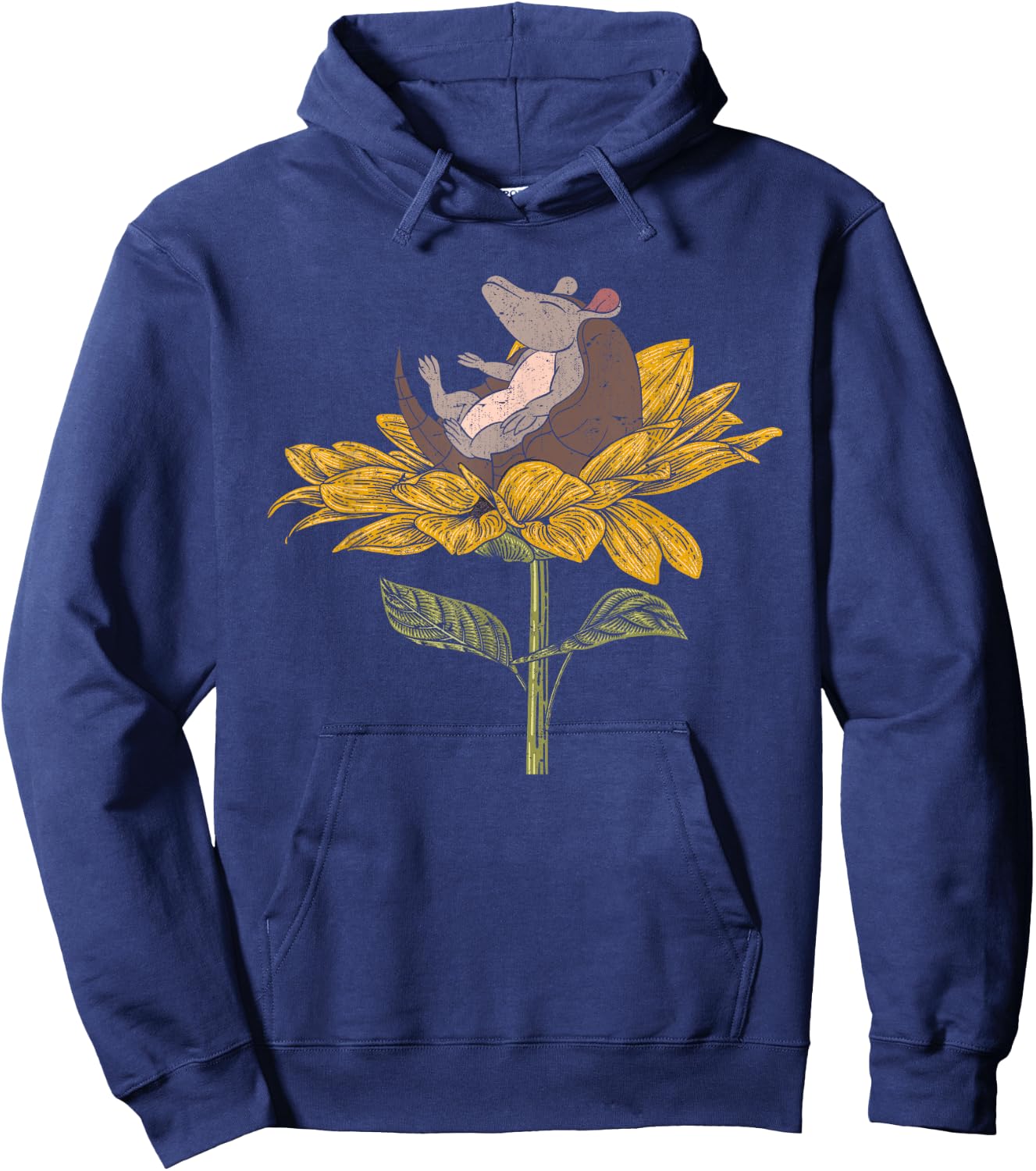 Sunflower Yellow Flower Wildlife Animal Floral Armadillo Hoodie - Hoodie | Navy