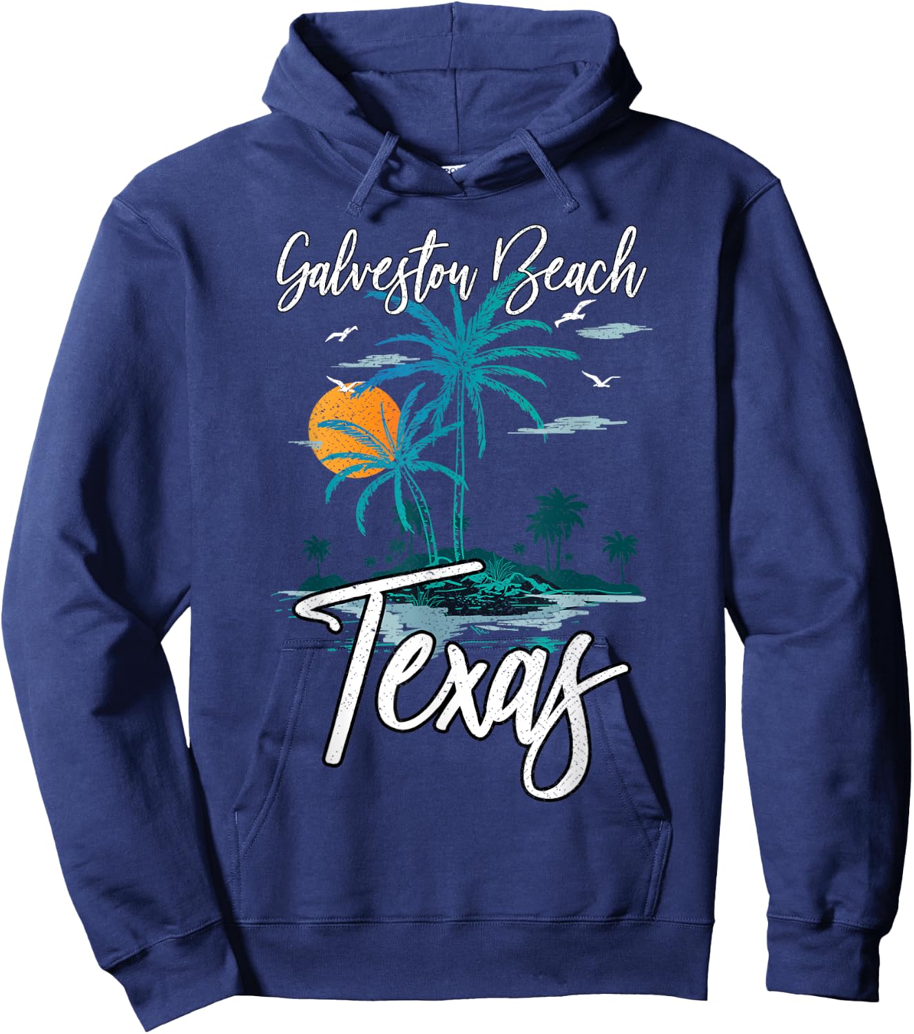 Family Vacation Retro Sunset Texas Galveston Beach Men Women Kids Hoodie - Hoodie | Navy