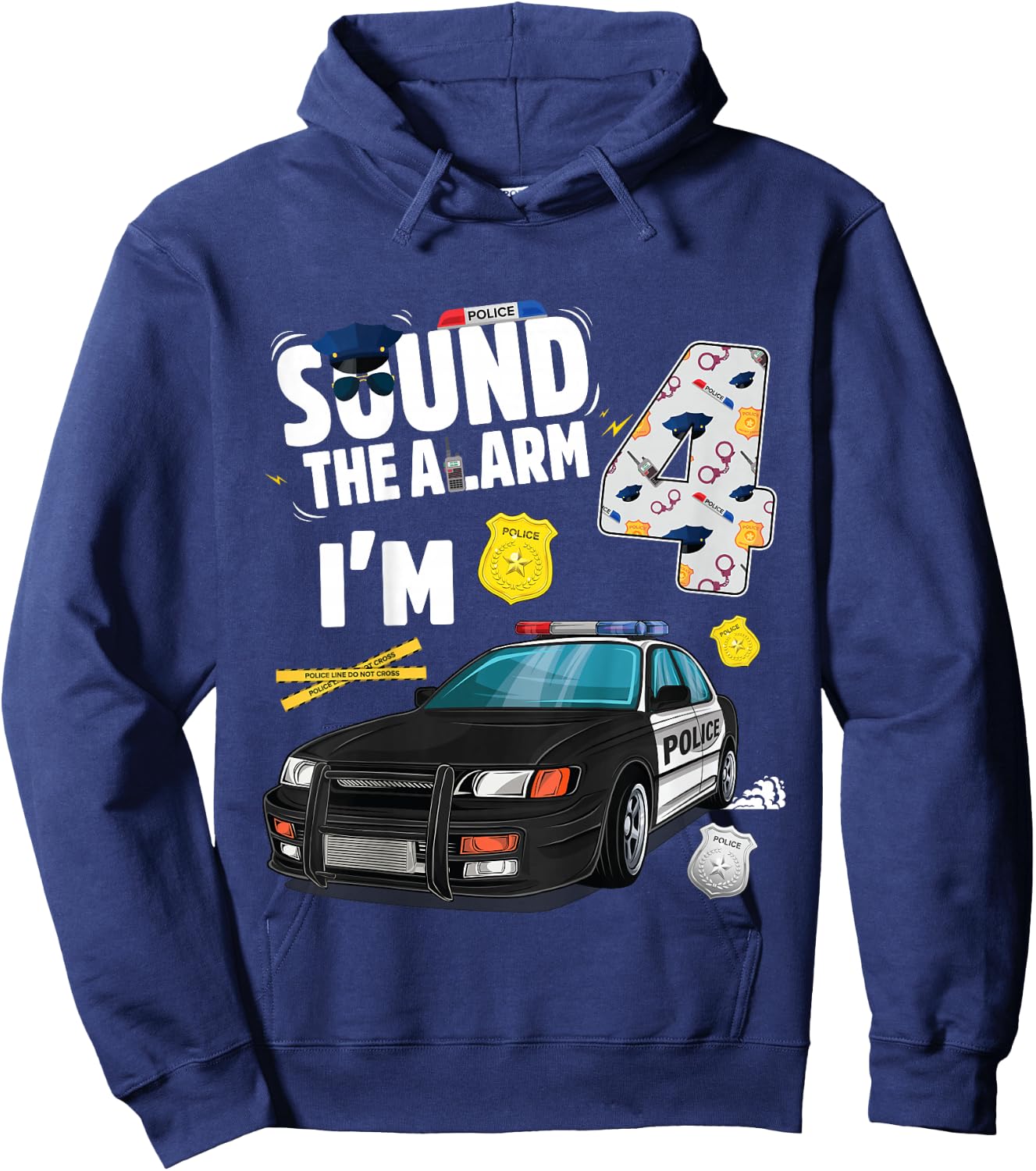Kids Police Car 4th Birthday Boy 4 year old Cop Policeman Officer Hoodie - Hoodie | Navy