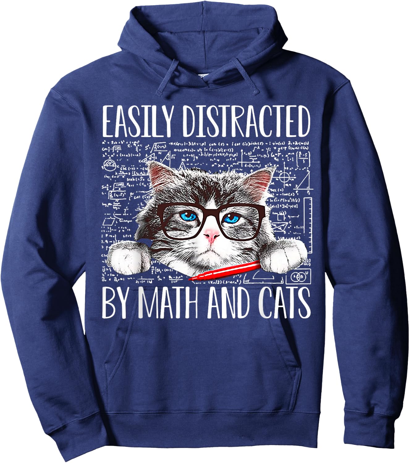 Cat Easily Distracted By Math And Cats Math Lover Men Women Hoodie - Hoodie | Navy