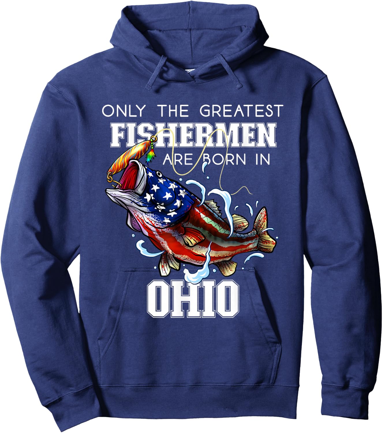 Ohio Fishing Greatest Fisherman American Flag Fish Hoodie - Hoodie | Navy