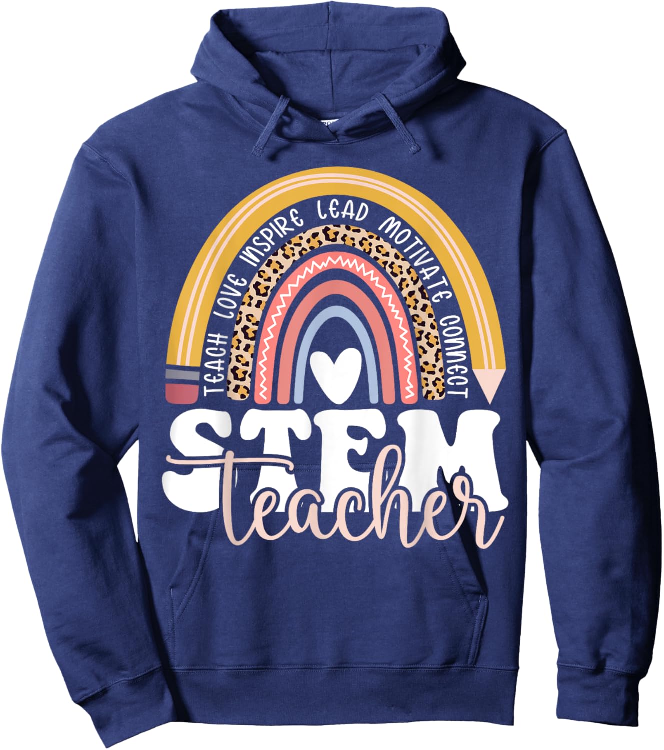 STEM Teacher Rainbow Leopard Math Science Technology Teacher Hoodie - Hoodie | Navy