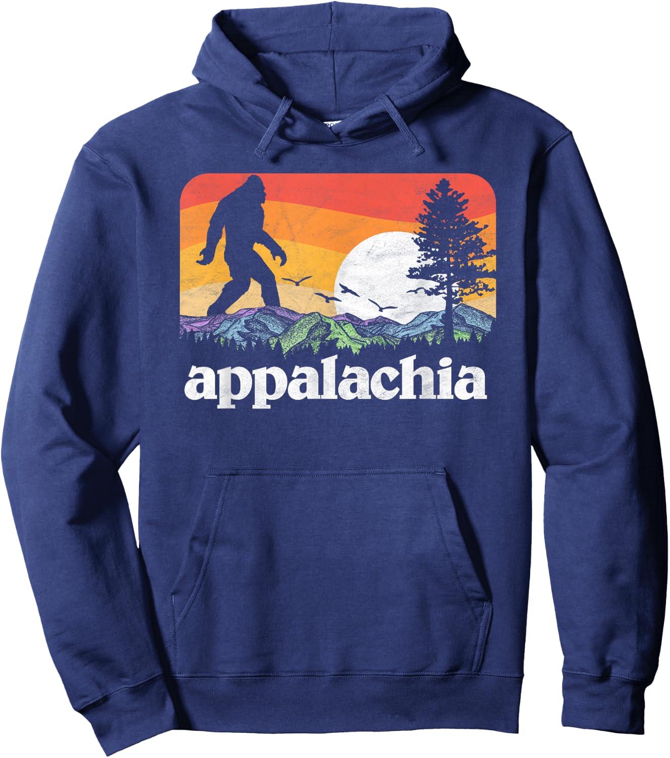 Retro Appalachia Bigfoot Mountain & Trees Nature Outdoors Hoodie - Hoodie | Navy