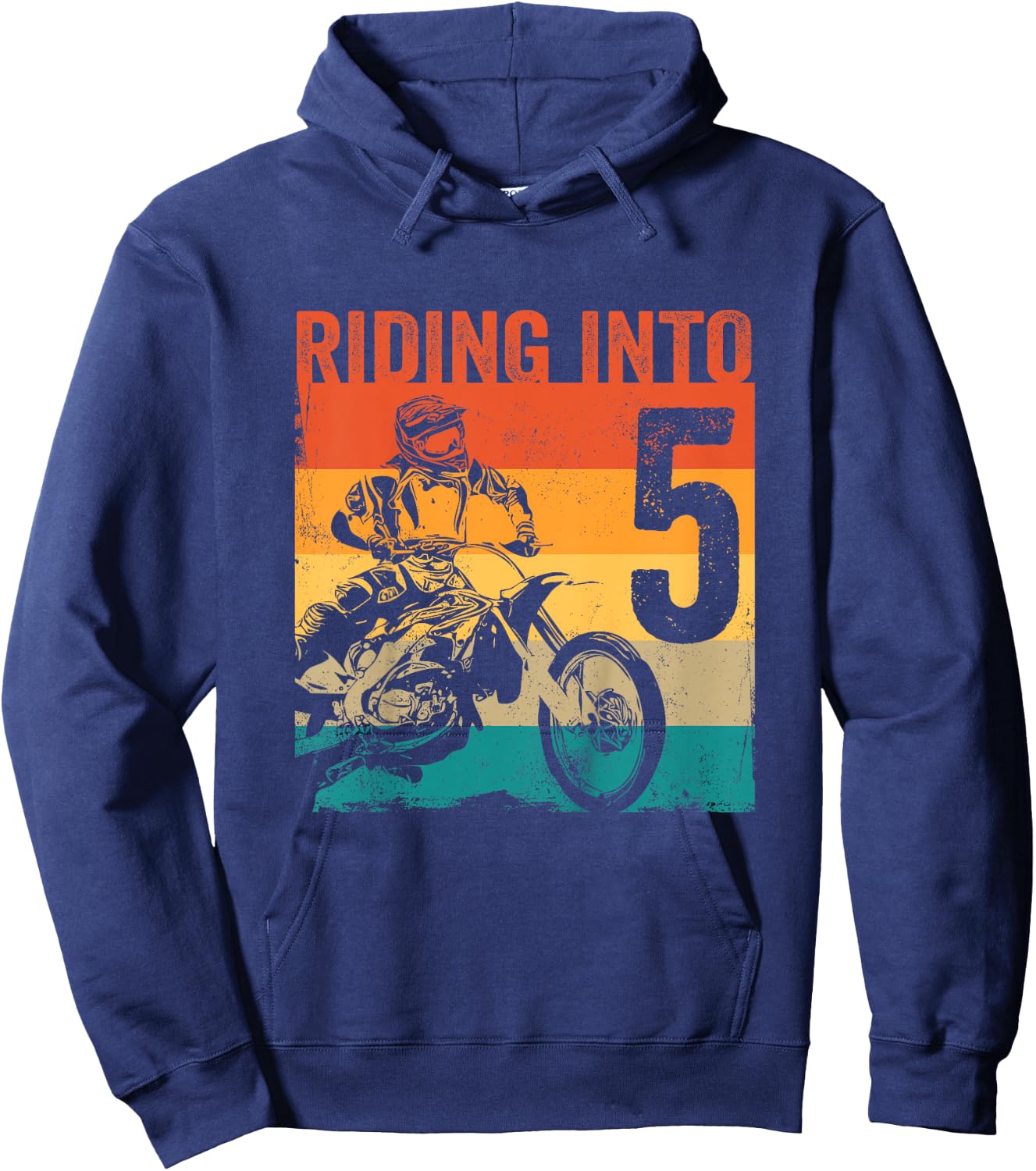 Kids Motocross 5 Years Old Dirt Bike 5th Birthday Party Hoodie - Hoodie | Navy