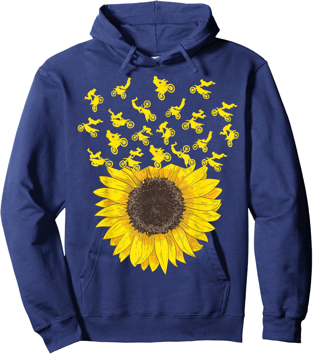 Motocross Sunflower Gift Biker and Dirt Bike Lover Hoodie - Hoodie | Navy
