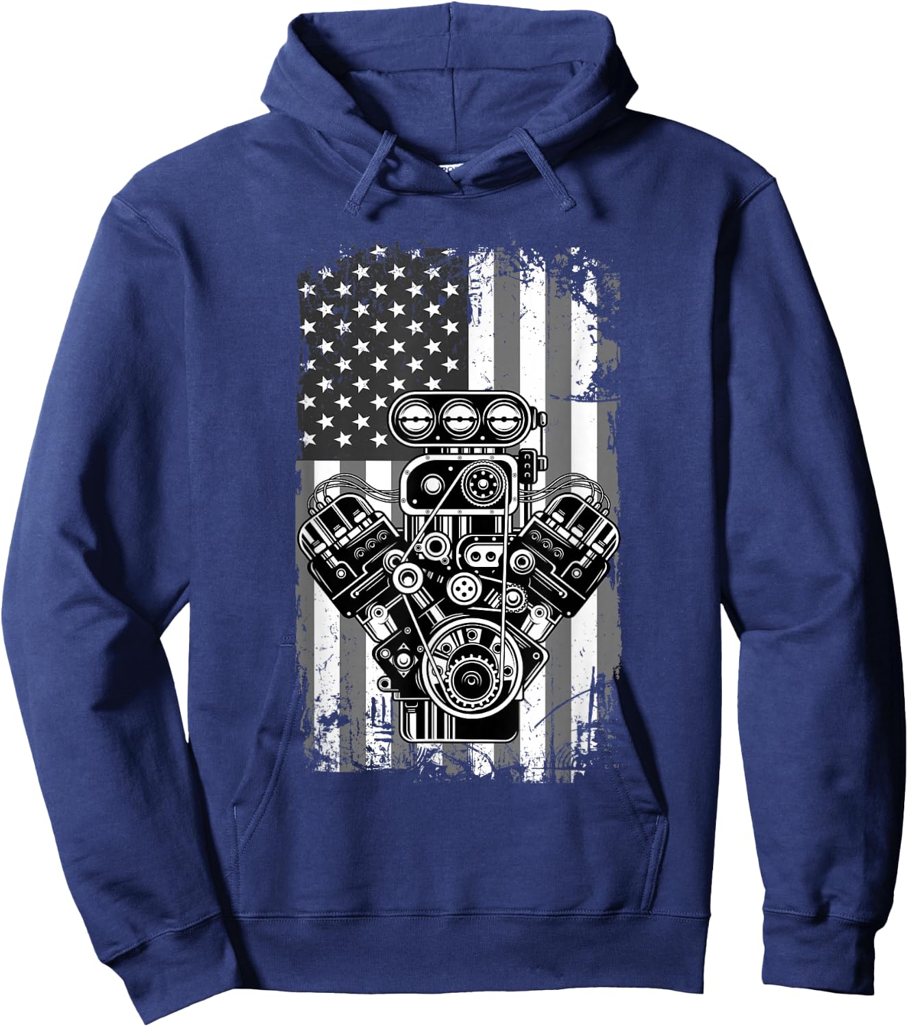 Vintage Muscle Car Piston American Flag Funny Mechanic Gift Small Hoodie - Hoodie | Navy