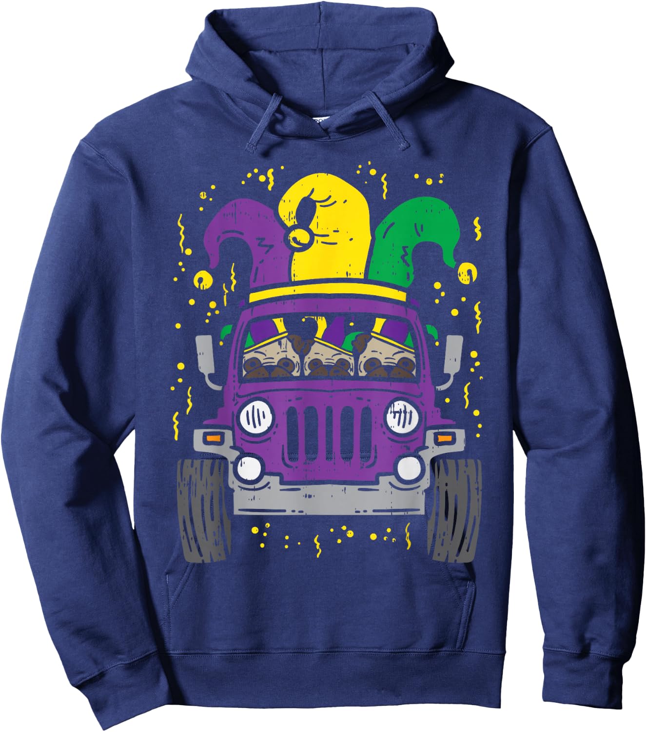 Mardi Gras Monster Truck Jester Pug Carnival Dog Owner Boys Hoodie - Hoodie | Navy