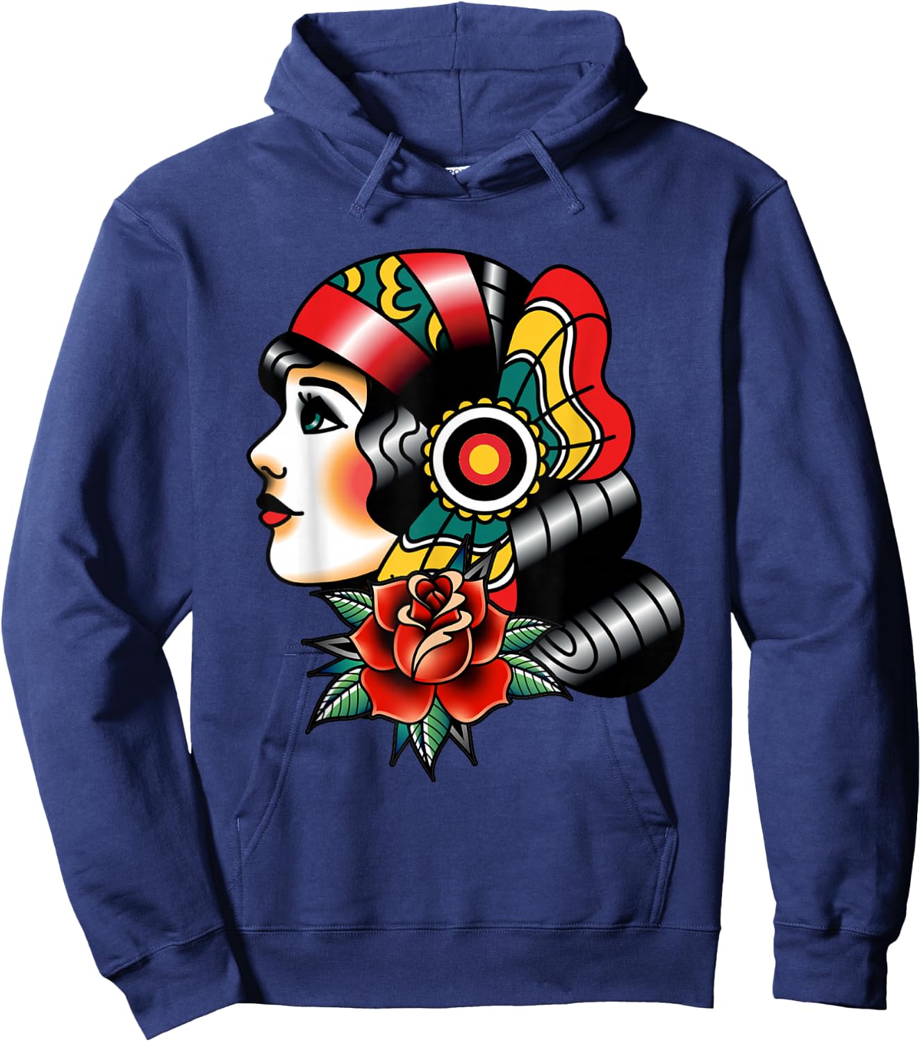Lady Head American Traditional Tattoo Old School Hoodie - Hoodie | Navy
