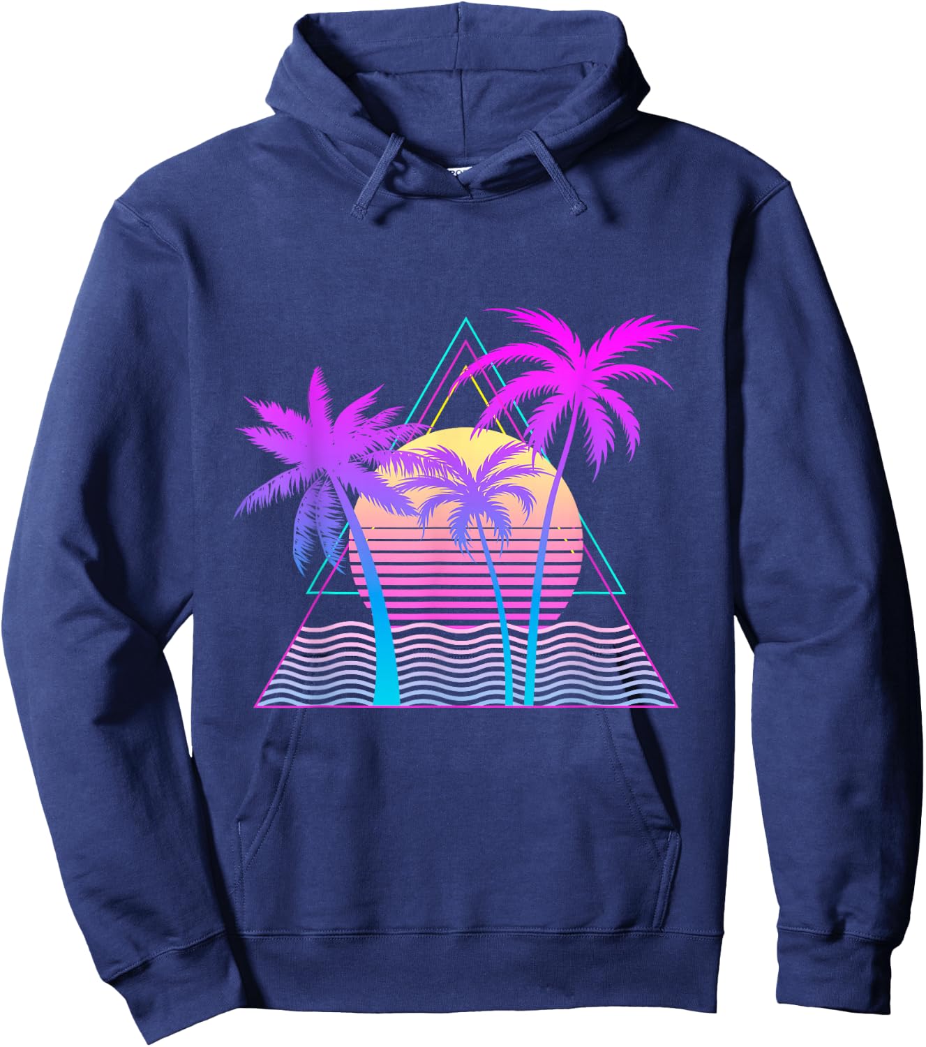 Retro 1980s 1990s Vaporwave Palm Trees Beach Sunset Surf Art Hoodie - Hoodie | Navy