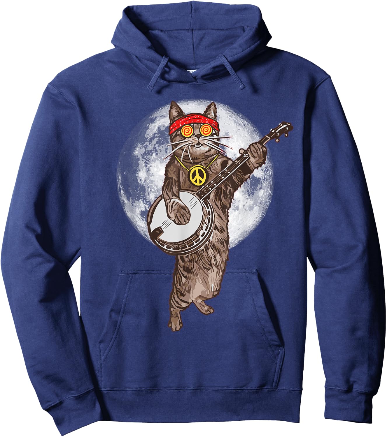 Psychedelic Hippie Banjo Cat! Funny Bluegrass Music Hoodie - Hoodie | Navy