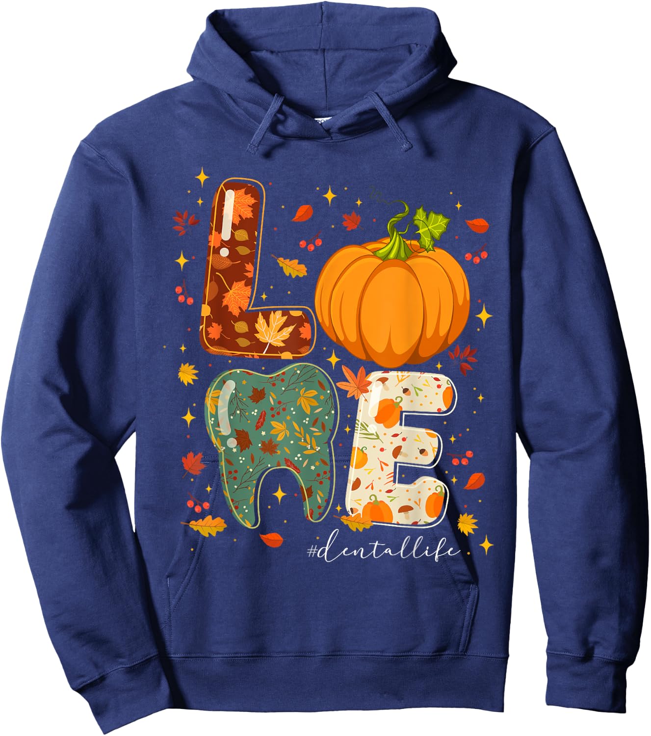 Fall Autumn Love Dental Life Pumpkin Tooth Dentist Hoodie - Hoodie | Navy