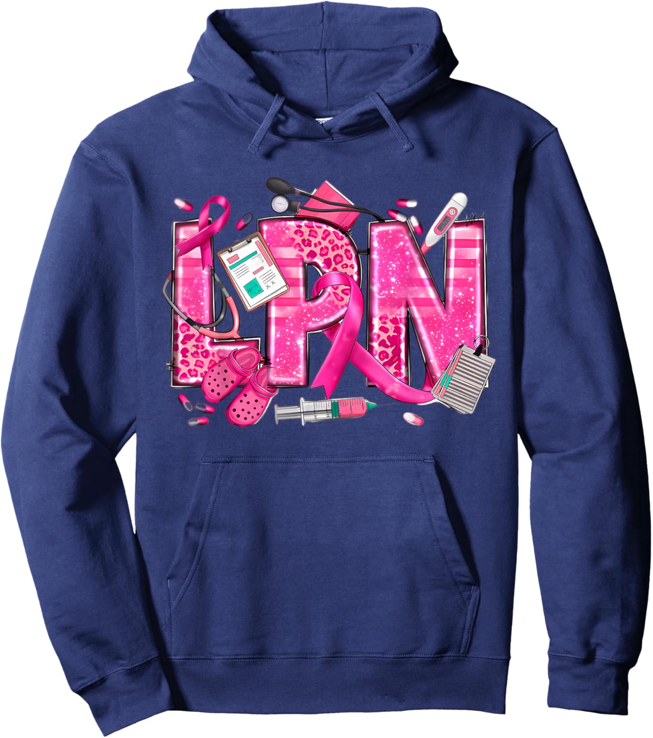 Nurse Breast Cancer Awareness Pink Ribbon Nursing Lpn Life Hoodie - Hoodie | Navy