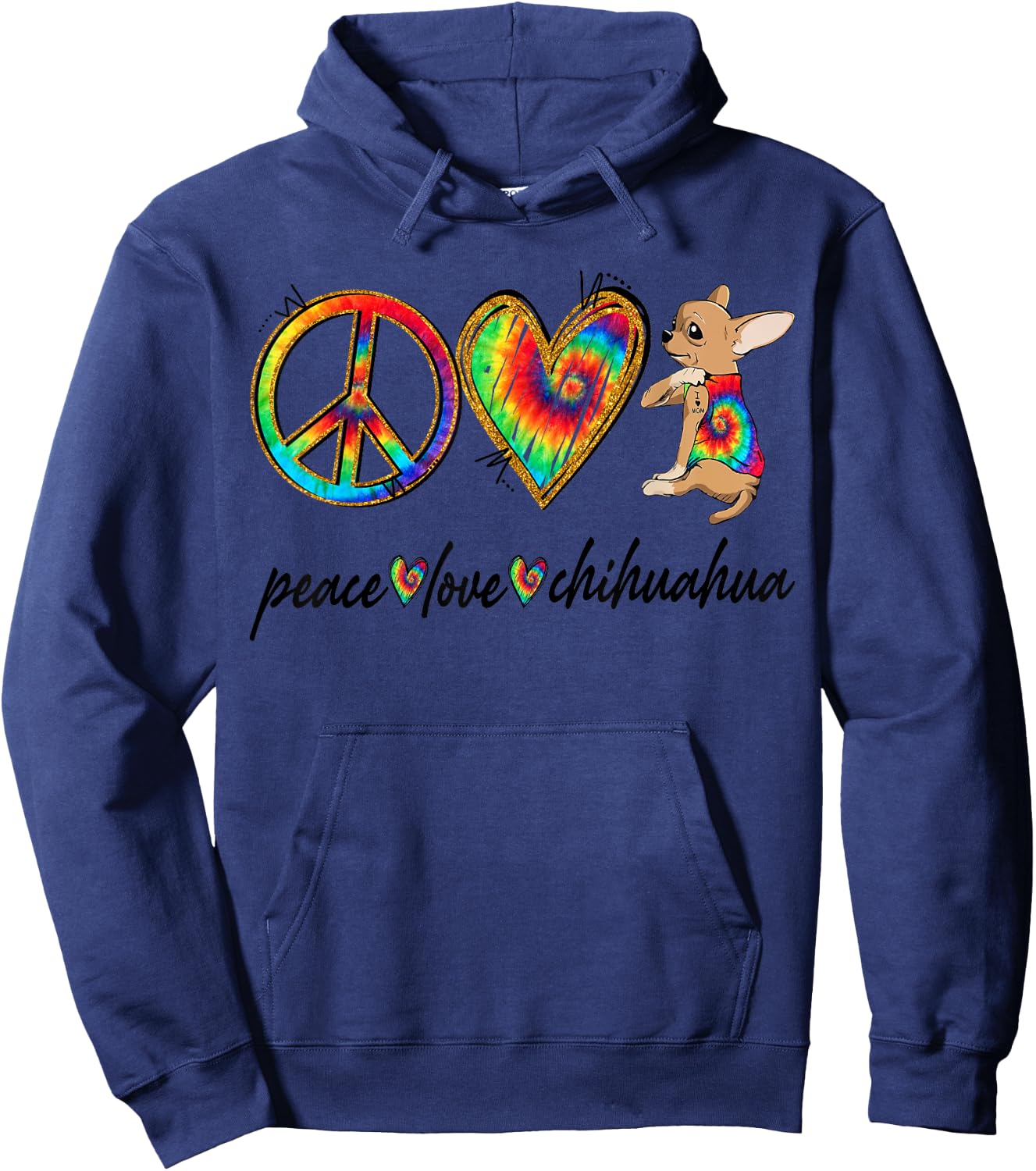 Peace Love Chihuahua Tie Dye Rainbow Dog Lover Men Women Girls Kids Hoodie - Hoodie | Navy