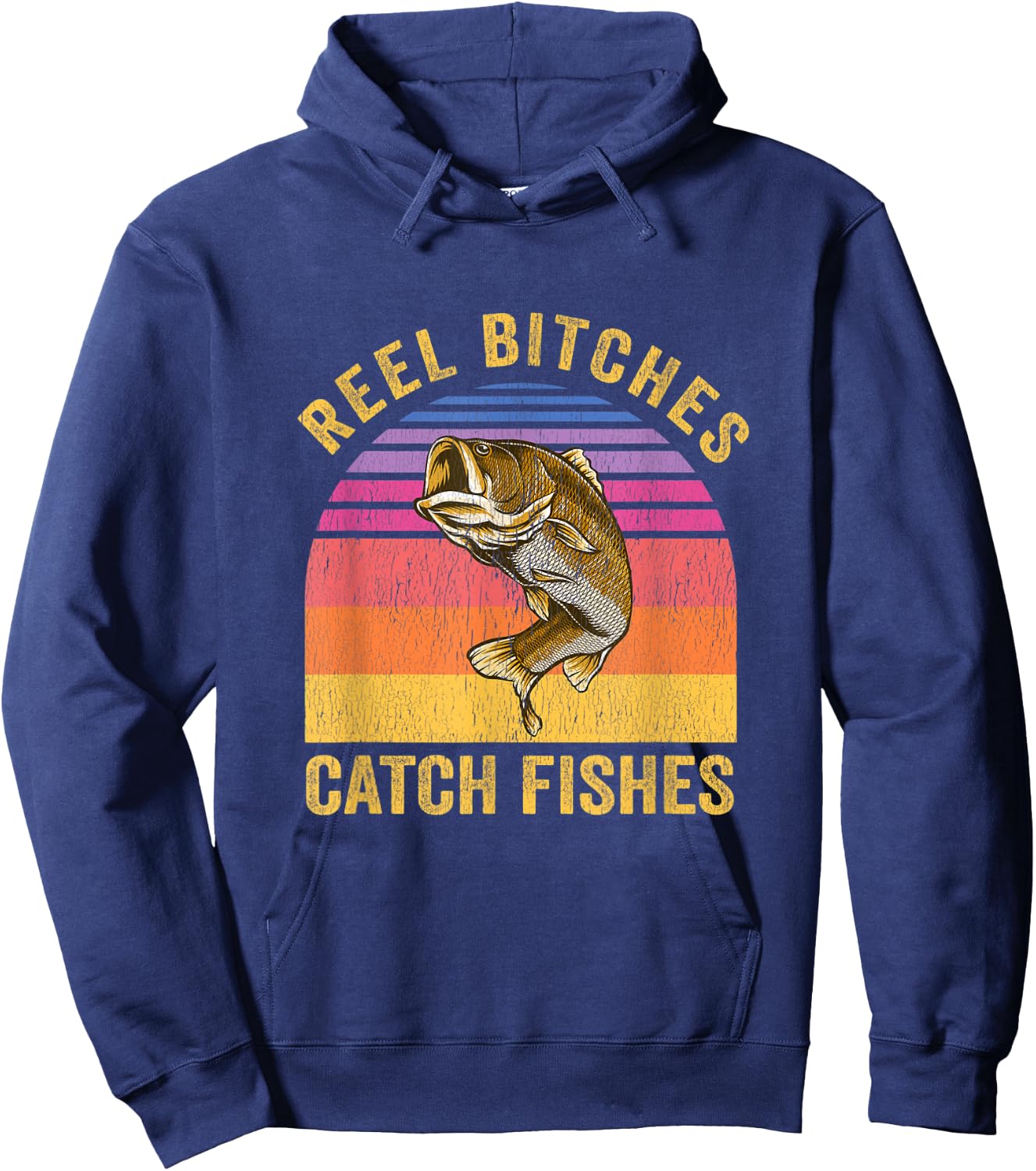 Reel Bitches Catch Fishes Vintage Fishing Fisherman Gift Hoodie - Hoodie | Navy