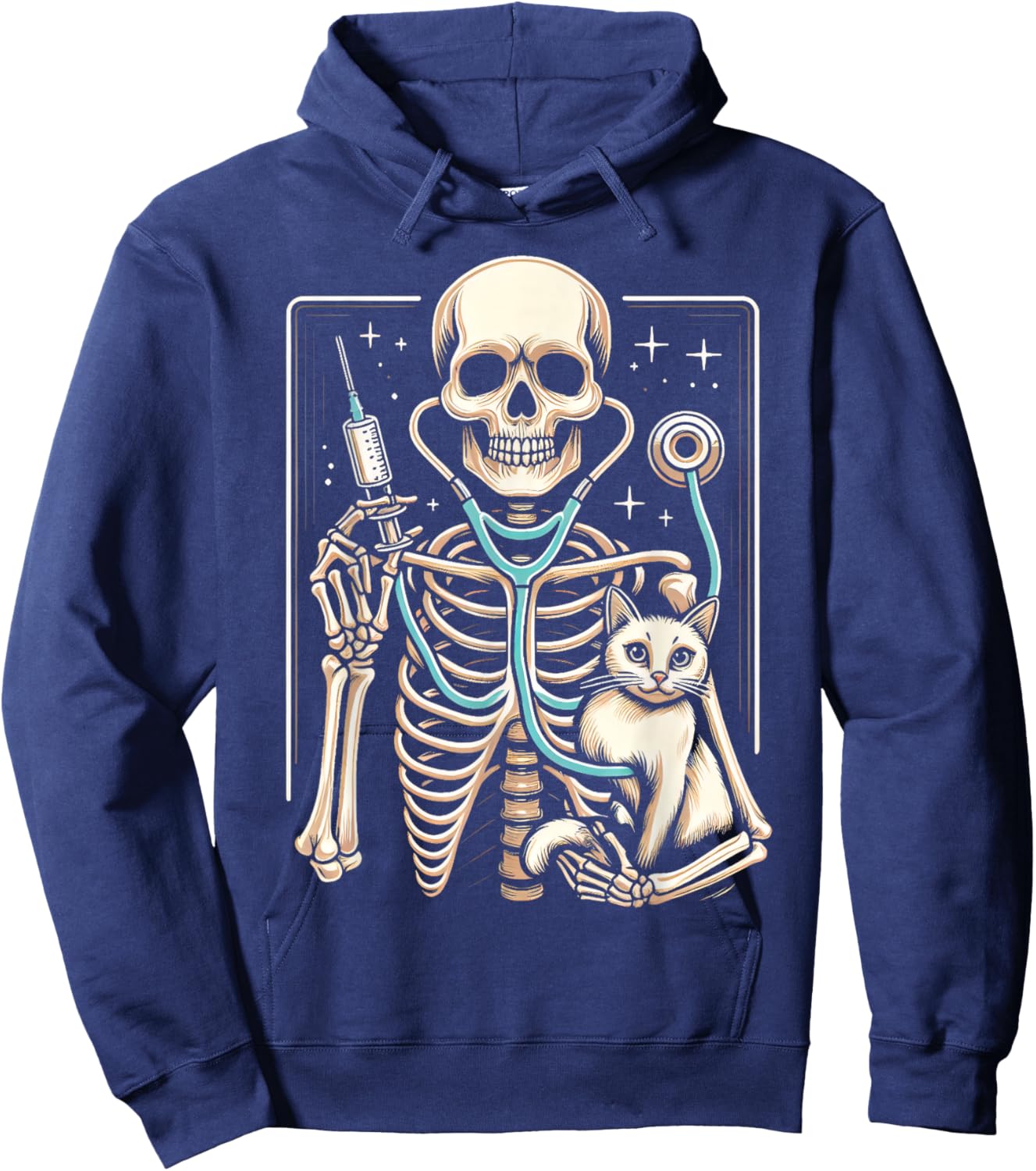Skeleton Hug Cat Vet Tech Veterinarian Veterinary Halloween Hoodie - Hoodie | Navy