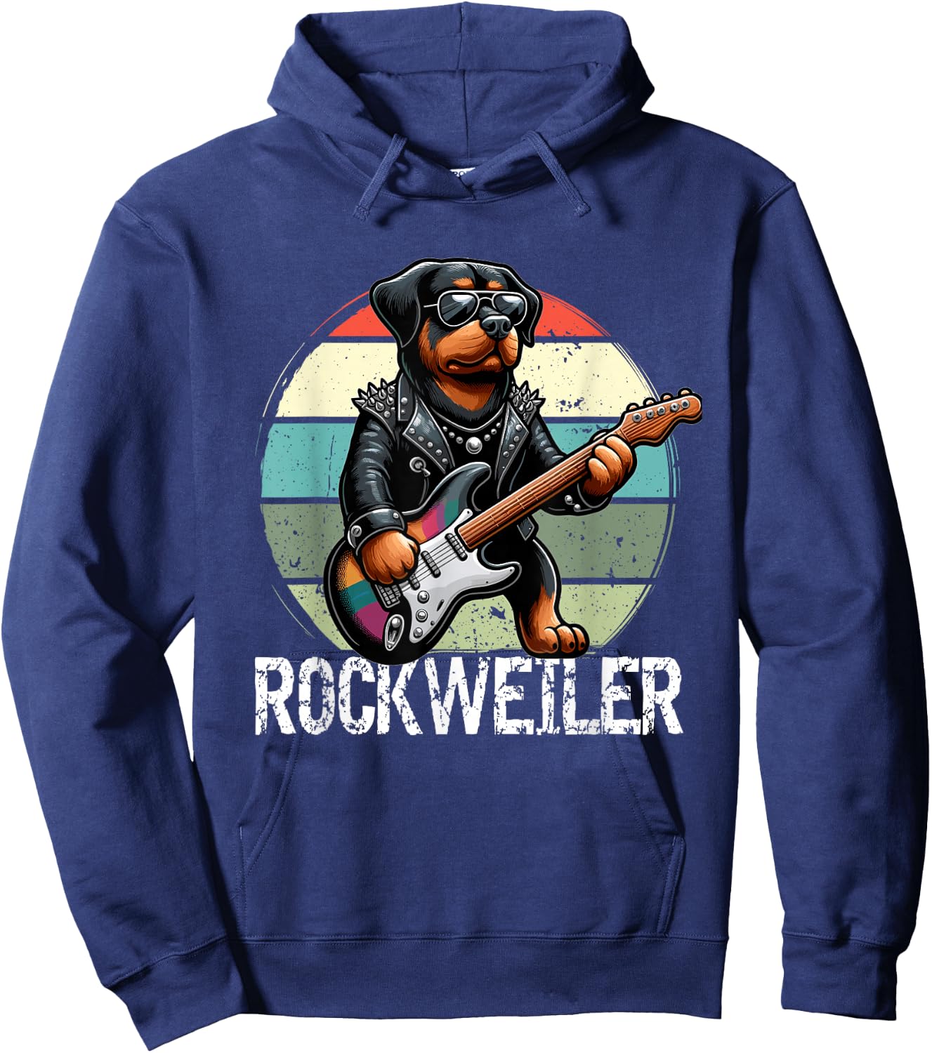 Rockweiler Dog Retro Rock Men Rottweiler Hoodie - Hoodie | Navy