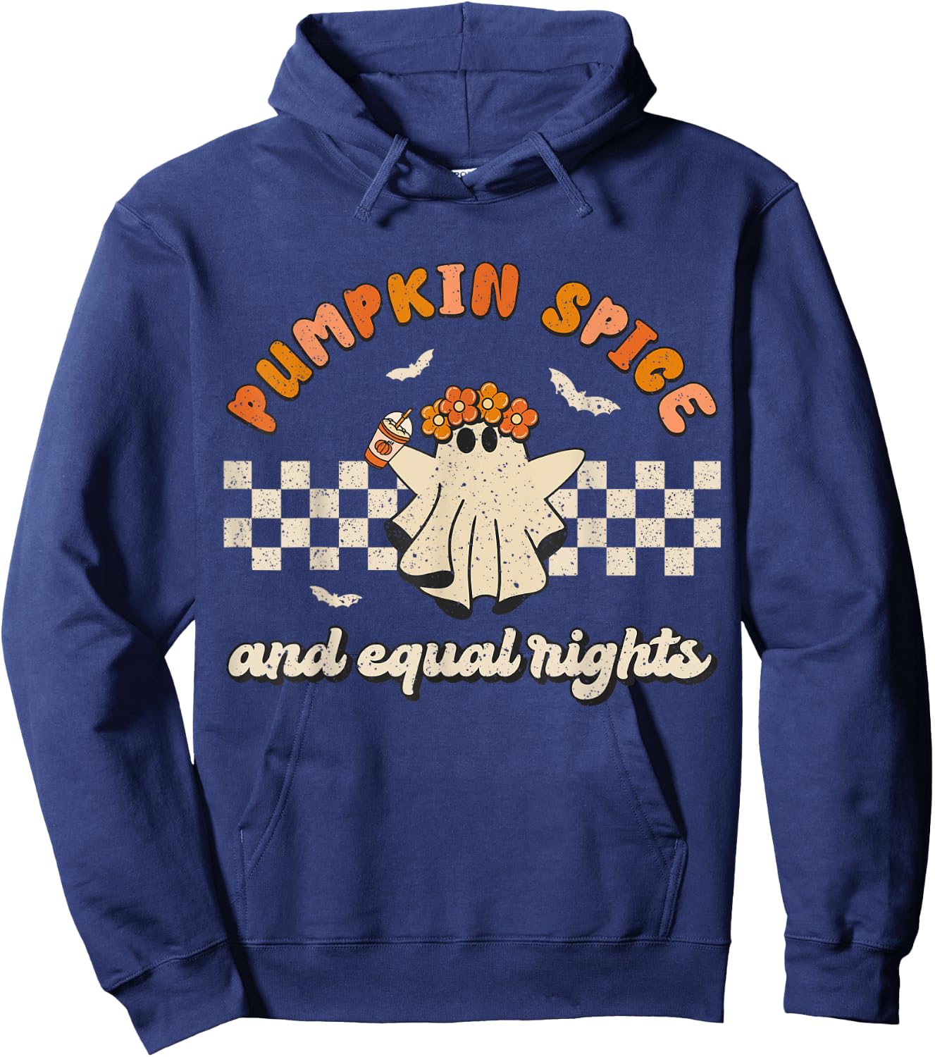 Pumpkin Spice & Equal Rights Retro Groovy Fall Season Women Hoodie - Hoodie | Navy