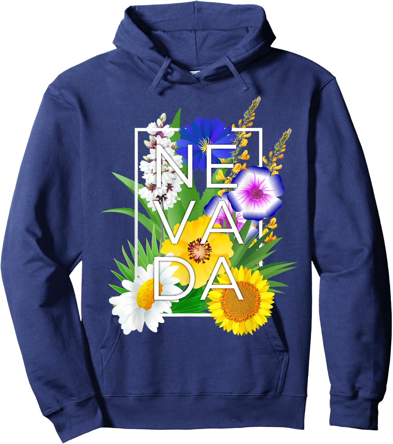 Flowers of Nevada Word Art - Nevadan State Pride Hoodie - Hoodie | Navy
