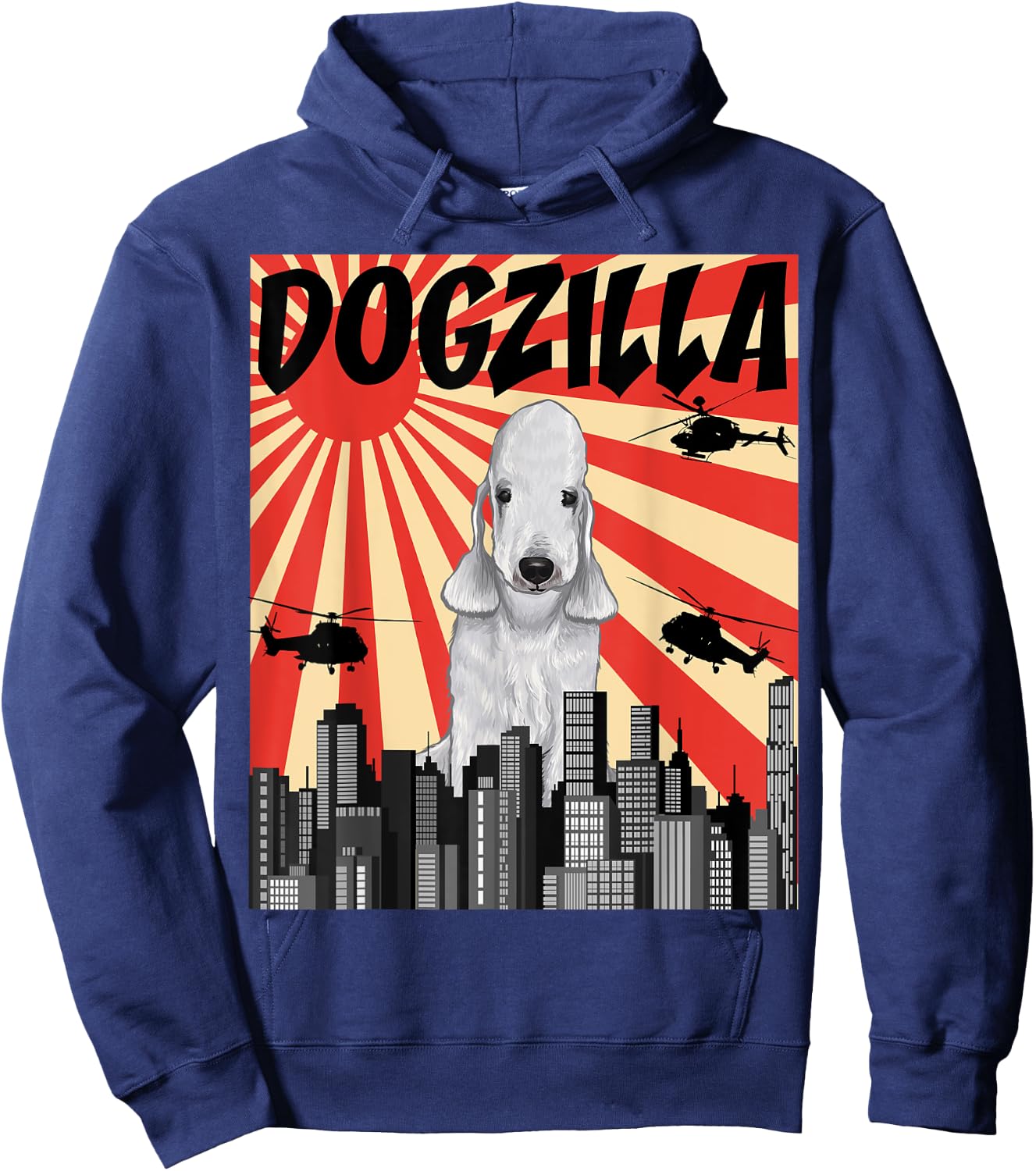Funny Retro Japanese Dogzilla Bedlington Terrier Hoodie - Hoodie | Navy
