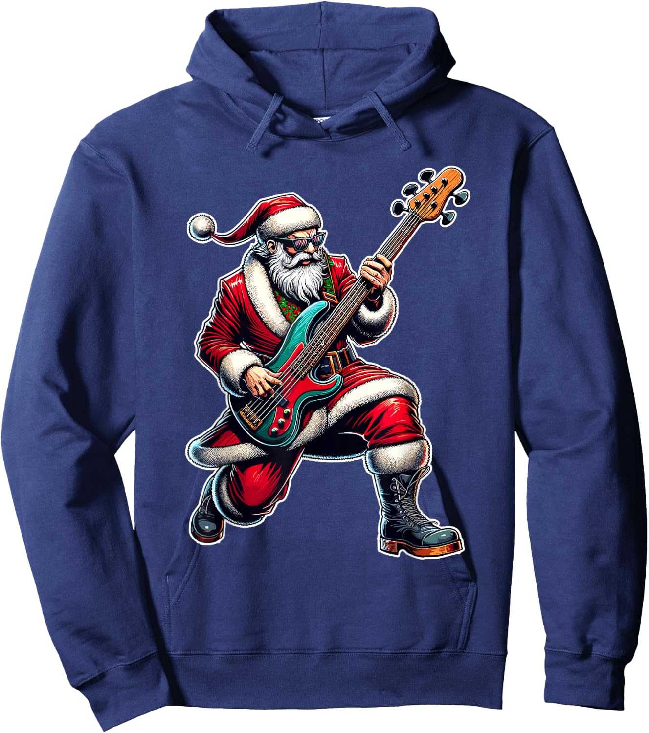 Christmas Bass Guitar Shirt Santa Bass Guitar Player Hoodie - Hoodie | Navy