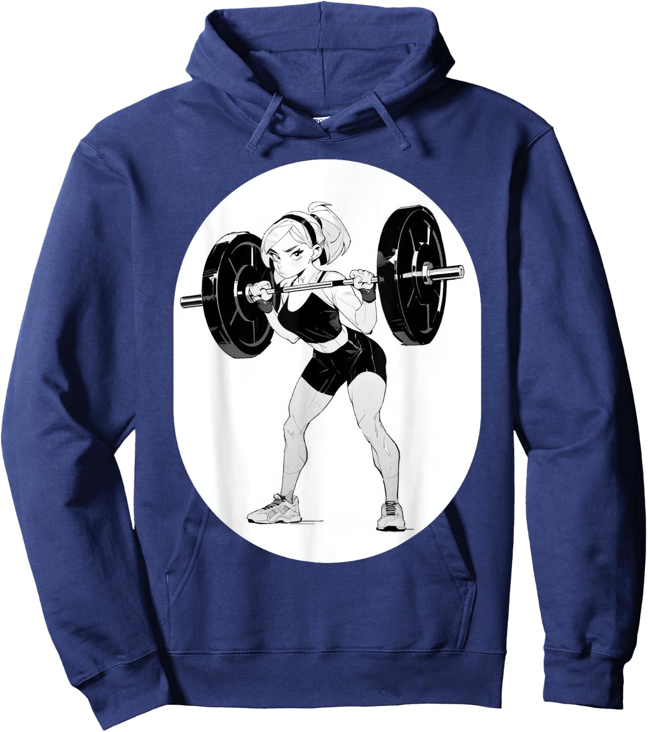Anime & Manga Style Gym Girl holding Large Barbell Hoodie - Hoodie | Navy