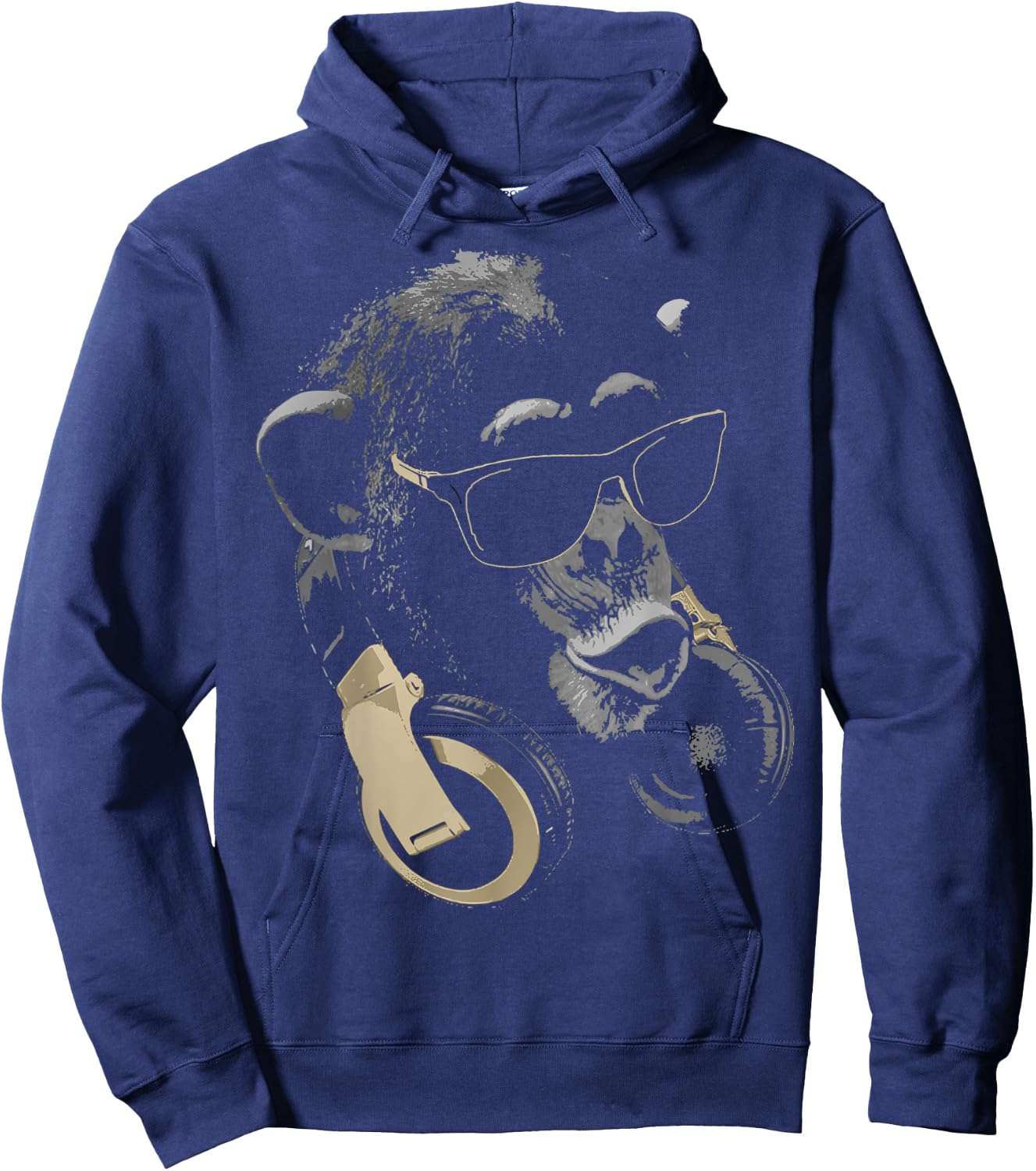Funny Cute Happy and Cool Animal Design Love Store Monkey Chimpanzee with Sunglasses and Headphones - Adults - Black - Small Hoodie - Hoodie | Navy
