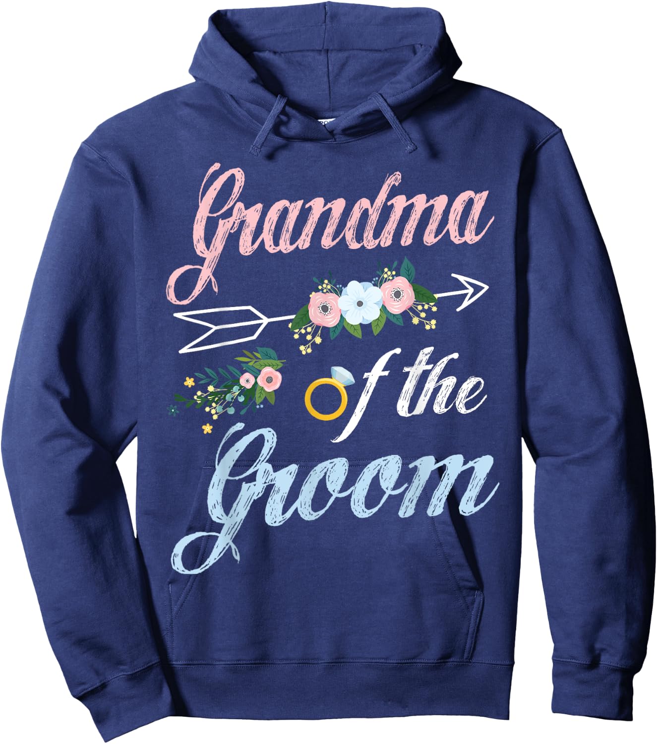 Wedding Ring And Flowers Grandma Of The Groom Grandson Hoodie - Hoodie | Navy