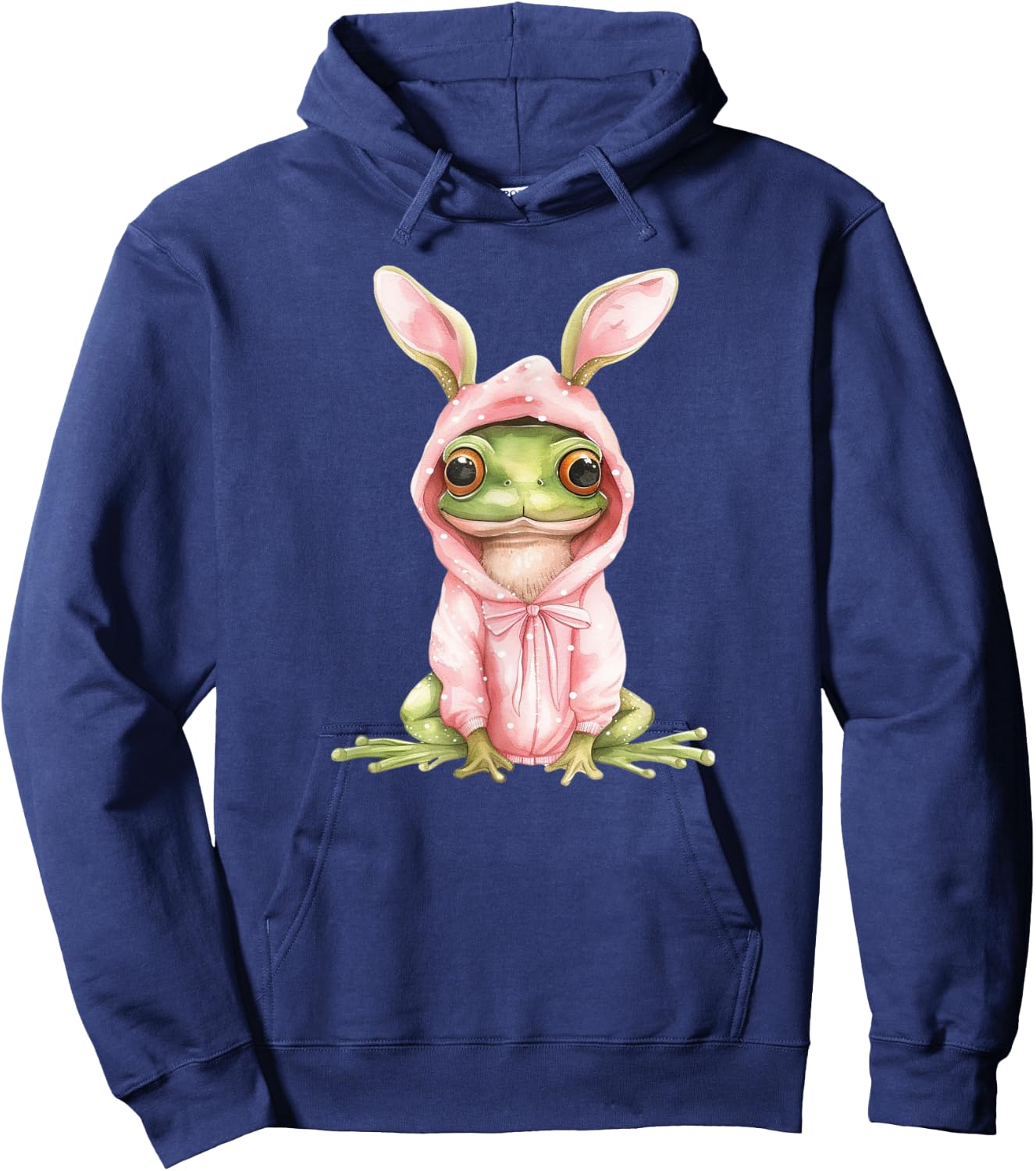 Frog Dressed As Bunny Rabbit Cute Spring Watercolor Easter Hoodie - Hoodie | Navy