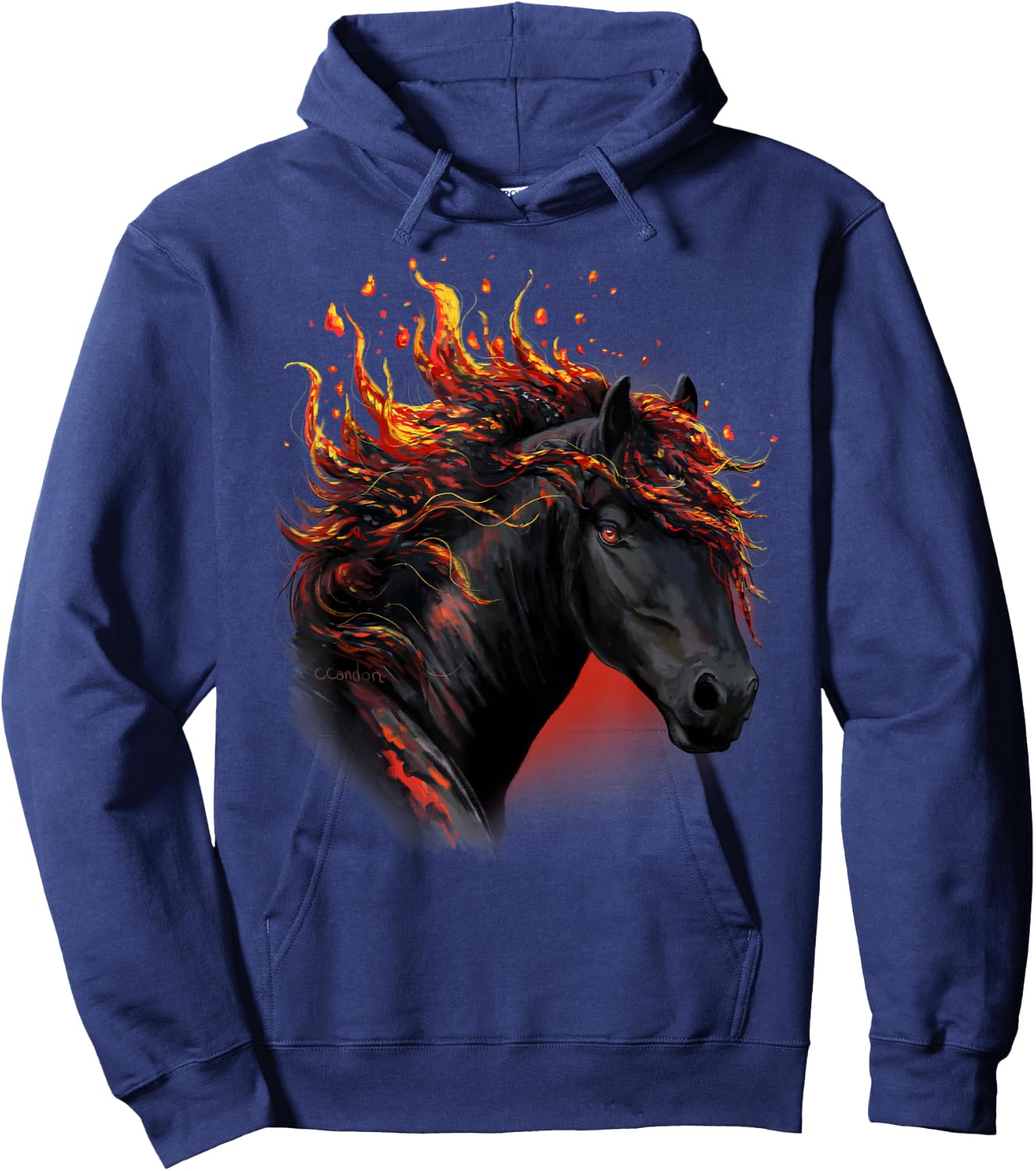 Fantasy Art- Cool Lava Black Horse - Horses - Black horse Hoodie - Hoodie | Navy