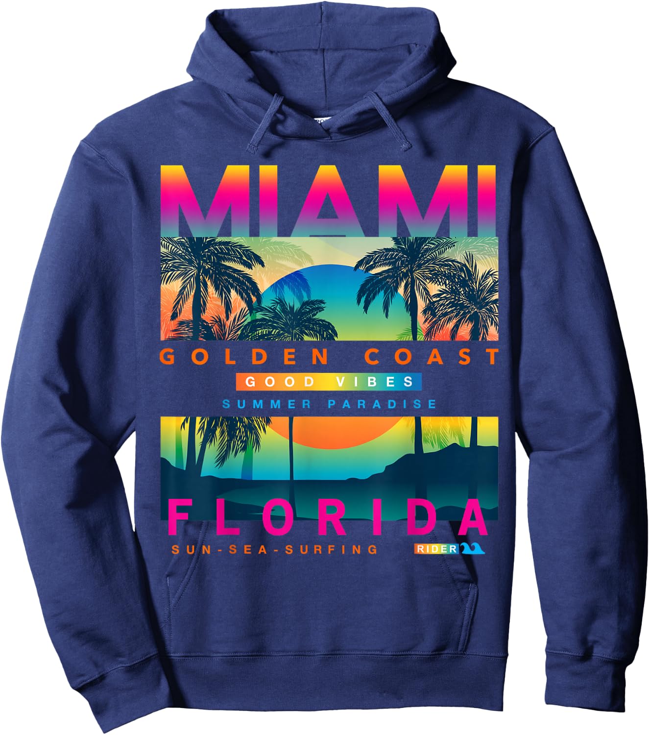 I Love Miami, Cool Miami Florida Colourful Sunrise Graphic Hoodie - Hoodie | Navy
