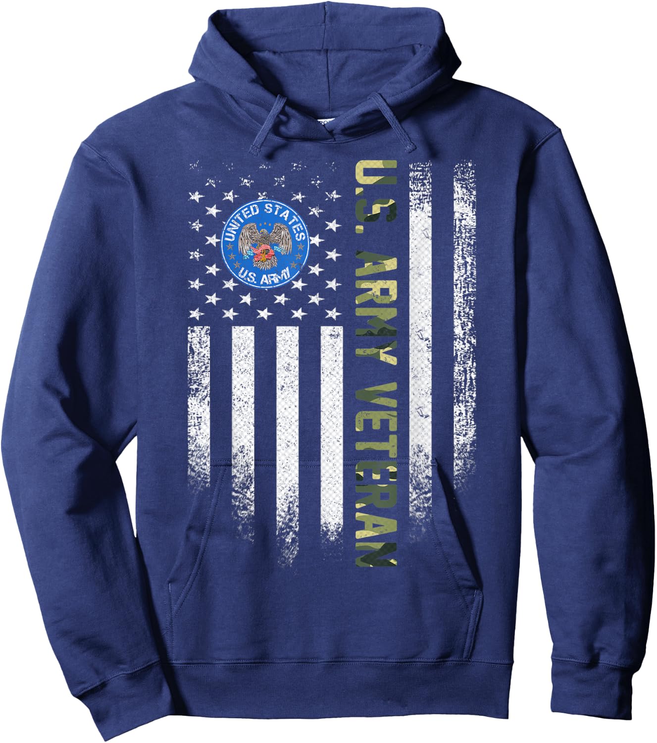 Vintage USA American Flag Proud US Army Veteran Funny Gift Hoodie - Hoodie | Navy