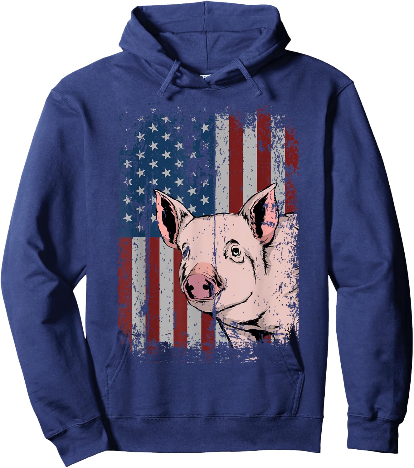 Pig American USA Flag Patriotic Pig Farm Gift Women Kids Men Hoodie - Hoodie | Navy